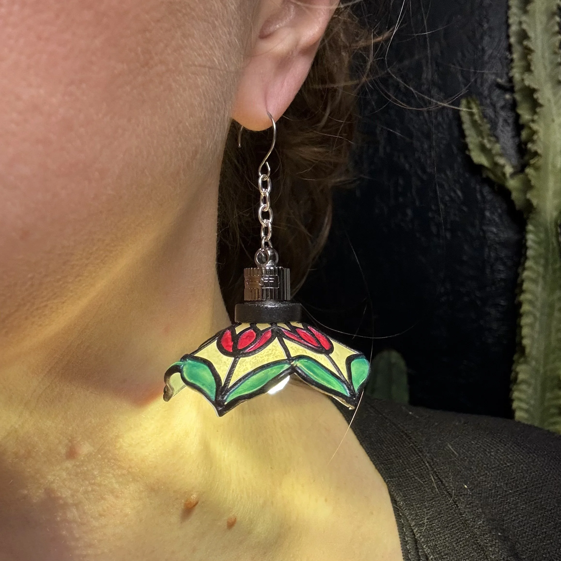 Hand Leaded and Painted Illuminated Earrings 35