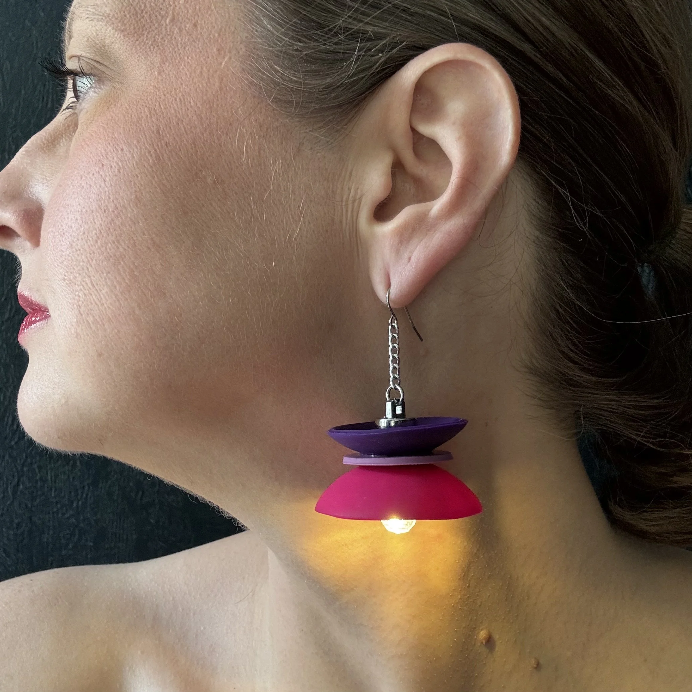 3 Tier Purple, Mauve, Pink Illuminated Earrings