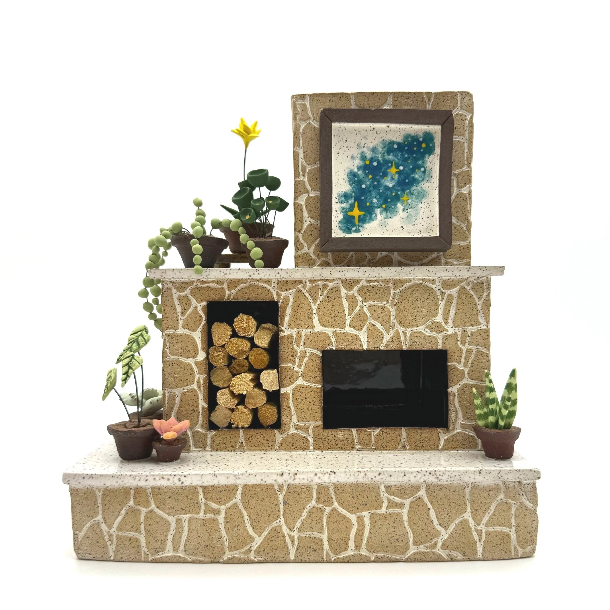 12-Preorder 3 Tier Stone Palo Santo/ Incense Burning Fireplace  with Built in Log Storage -left