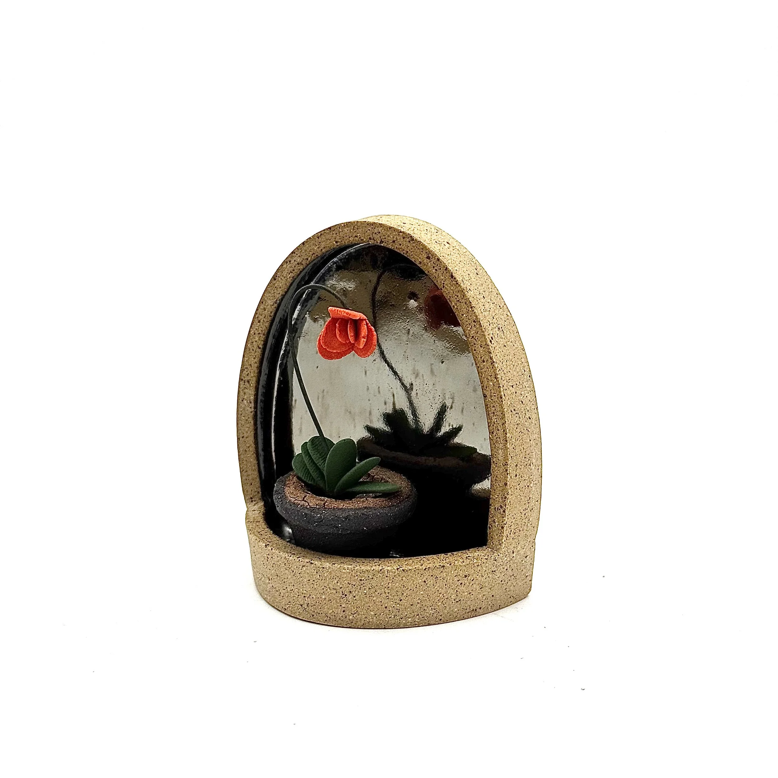 81- Small Tapered Parabolic Wall Hanging Arch with Orange Orchid