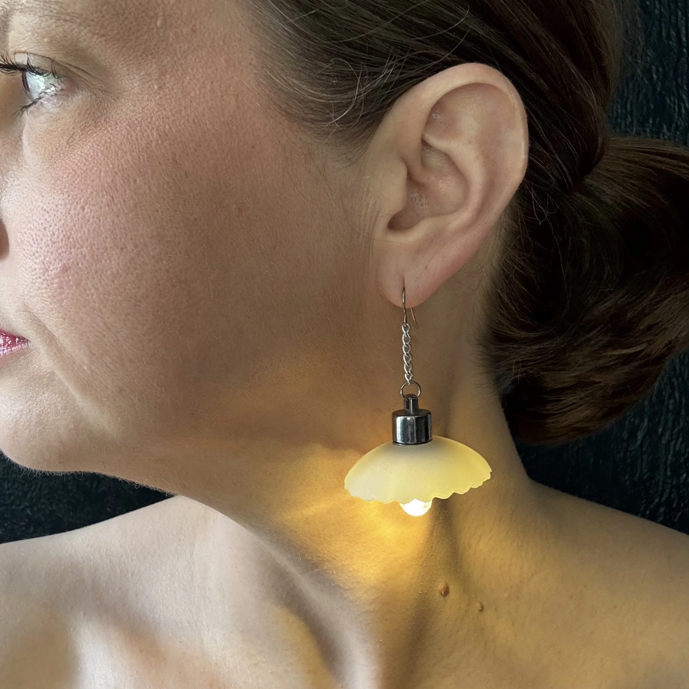 Tiny Scalloped Translucent Dome Illuminated Earrings