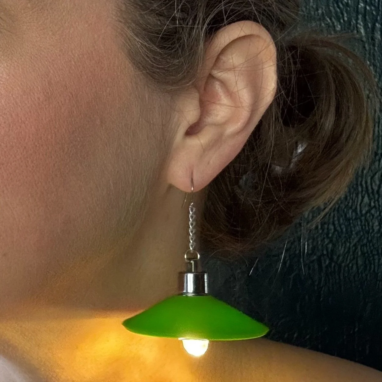 Green Wide Cone Pendant Earrings
