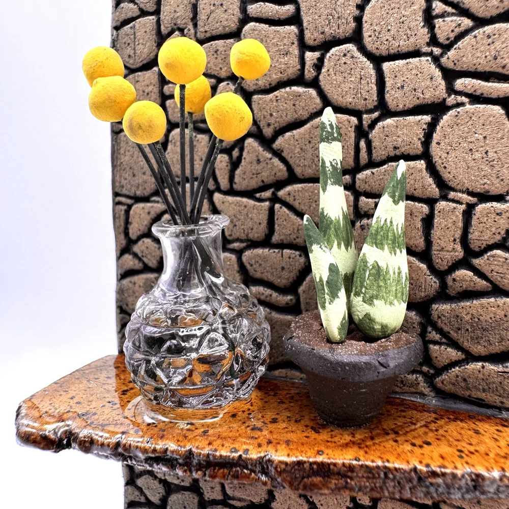 11- Angled Stone Palo Santo/ Incense Burning Fireplace + Mini Log