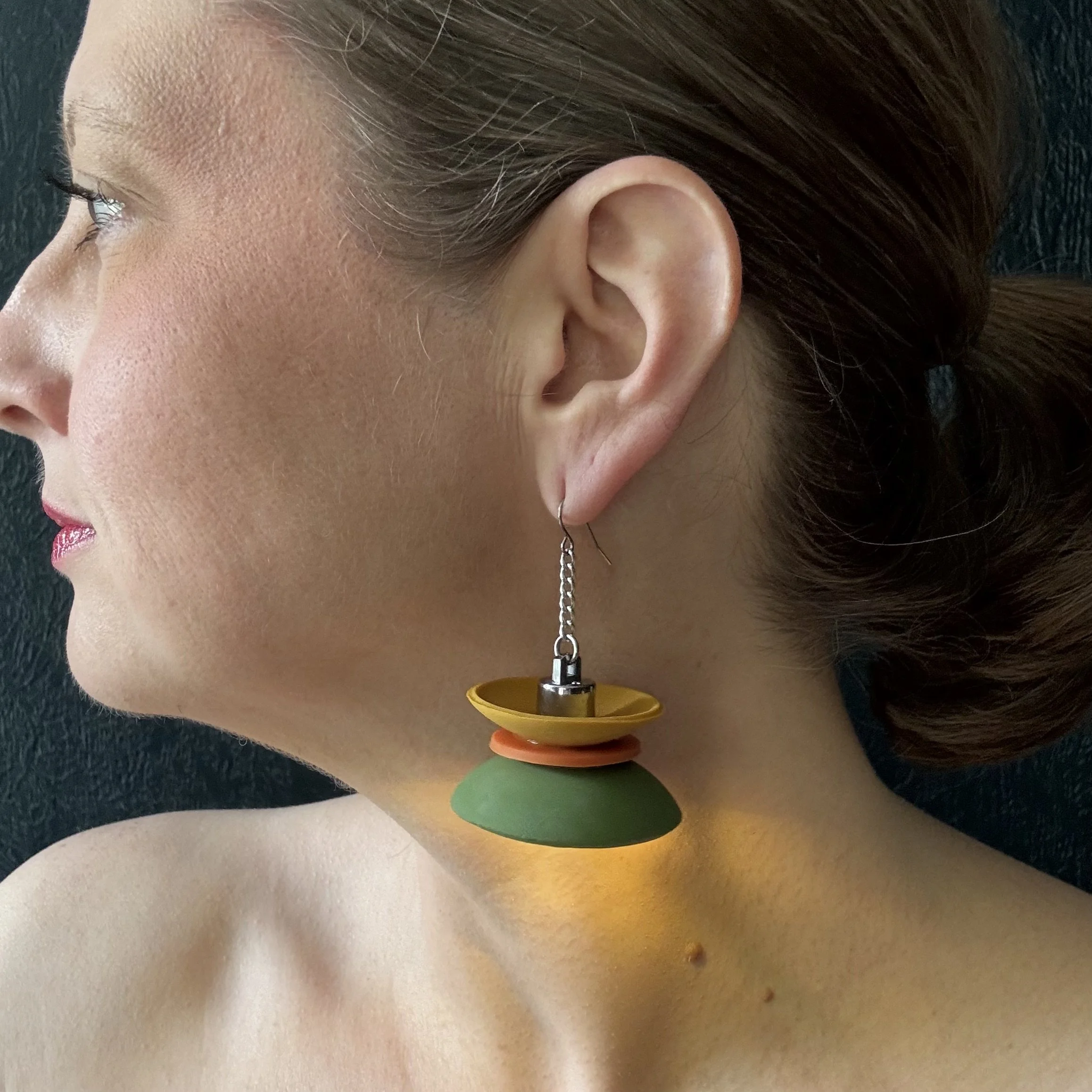 3 Tier Mustard Orange Avocado Illuminated Earrings