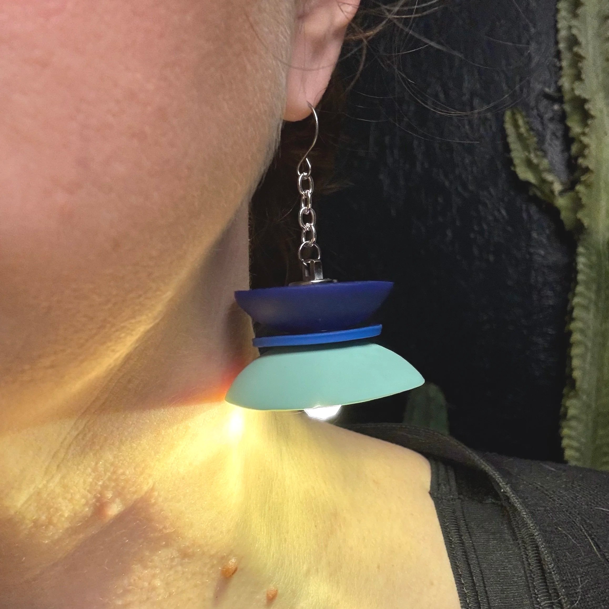 Three Tier Blue Dome Illuminated Earrings 22