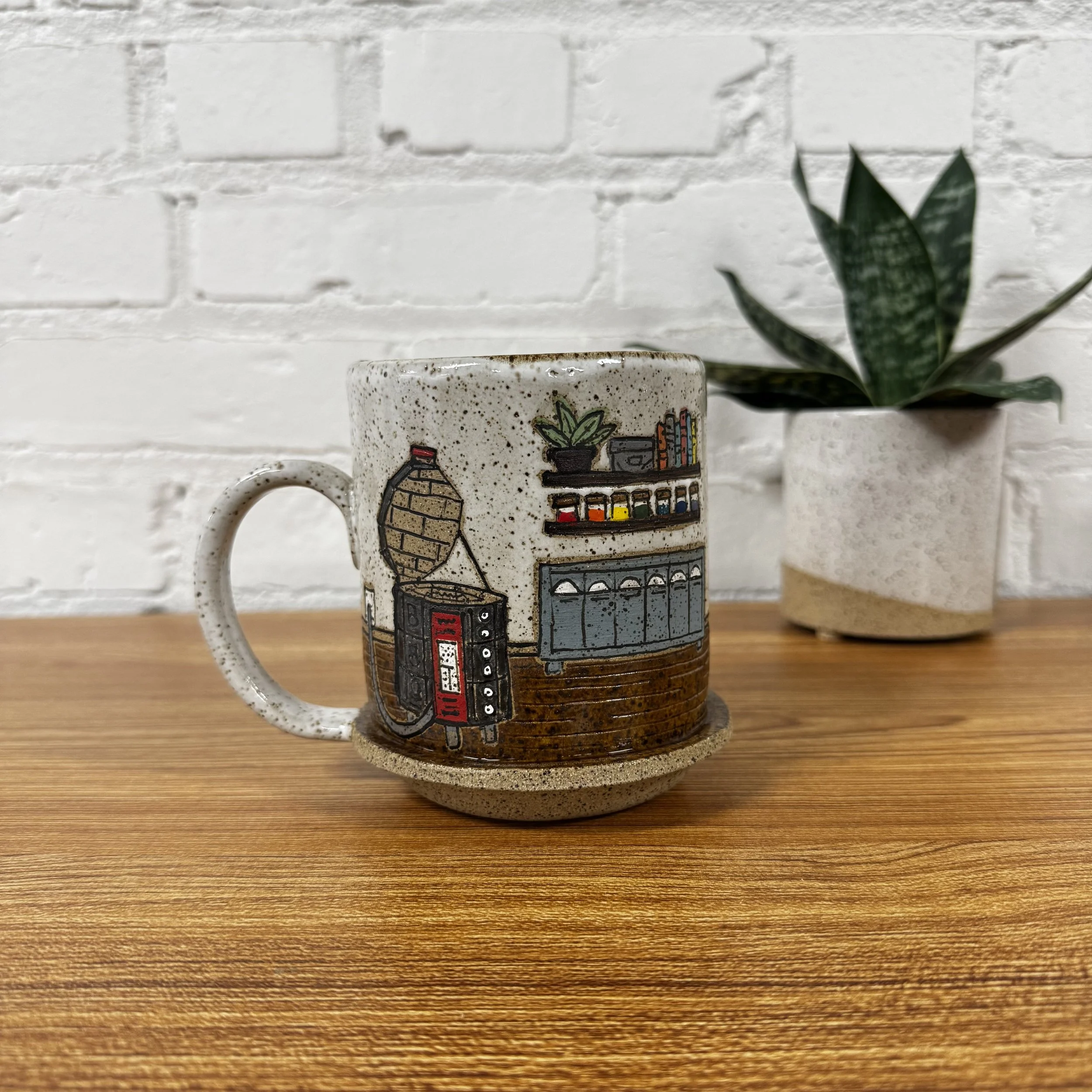 33b- Ready to Ship- Test Tile Mug with Dry Material Storage and 16 Test Tiles. Best suited for Left Handed Drinkers