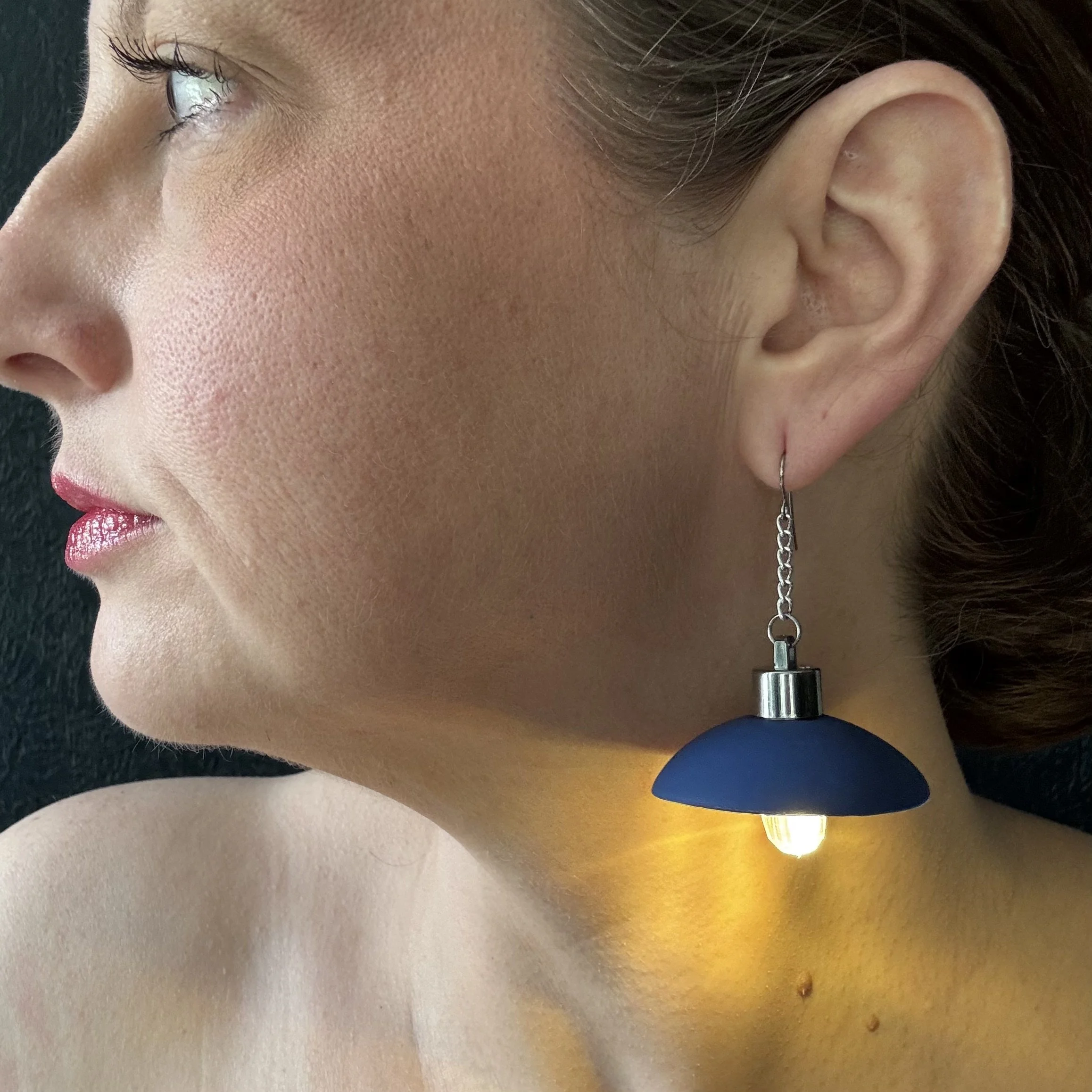 Navy Blue Dome Illuminated Earrings