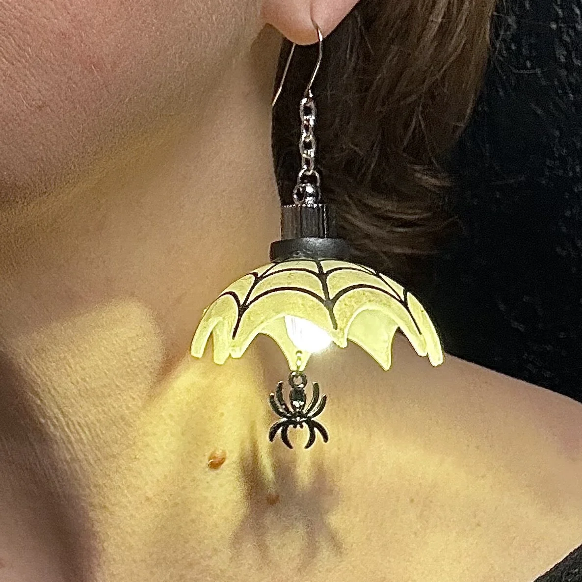 9- Single Preorder Spider Web Stained Glass Illuminated Earrings (Ship Date- 12/6/25)
