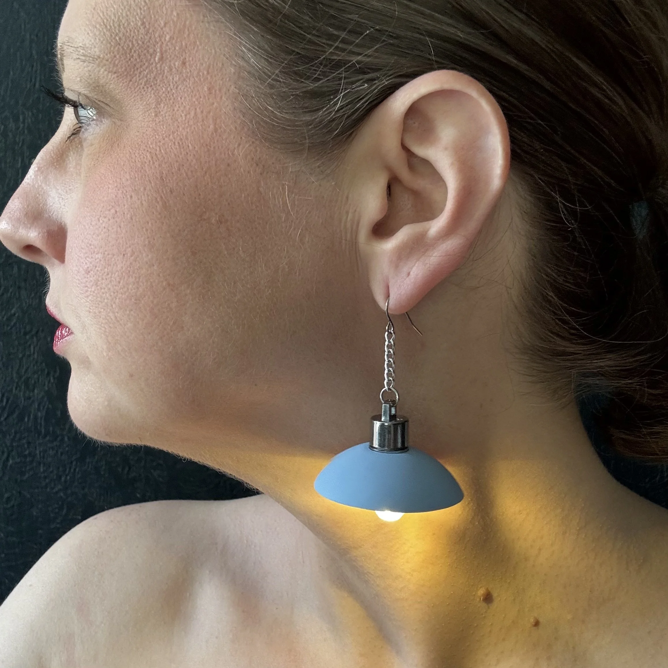 Light Blue Dome Illuminated Earrings