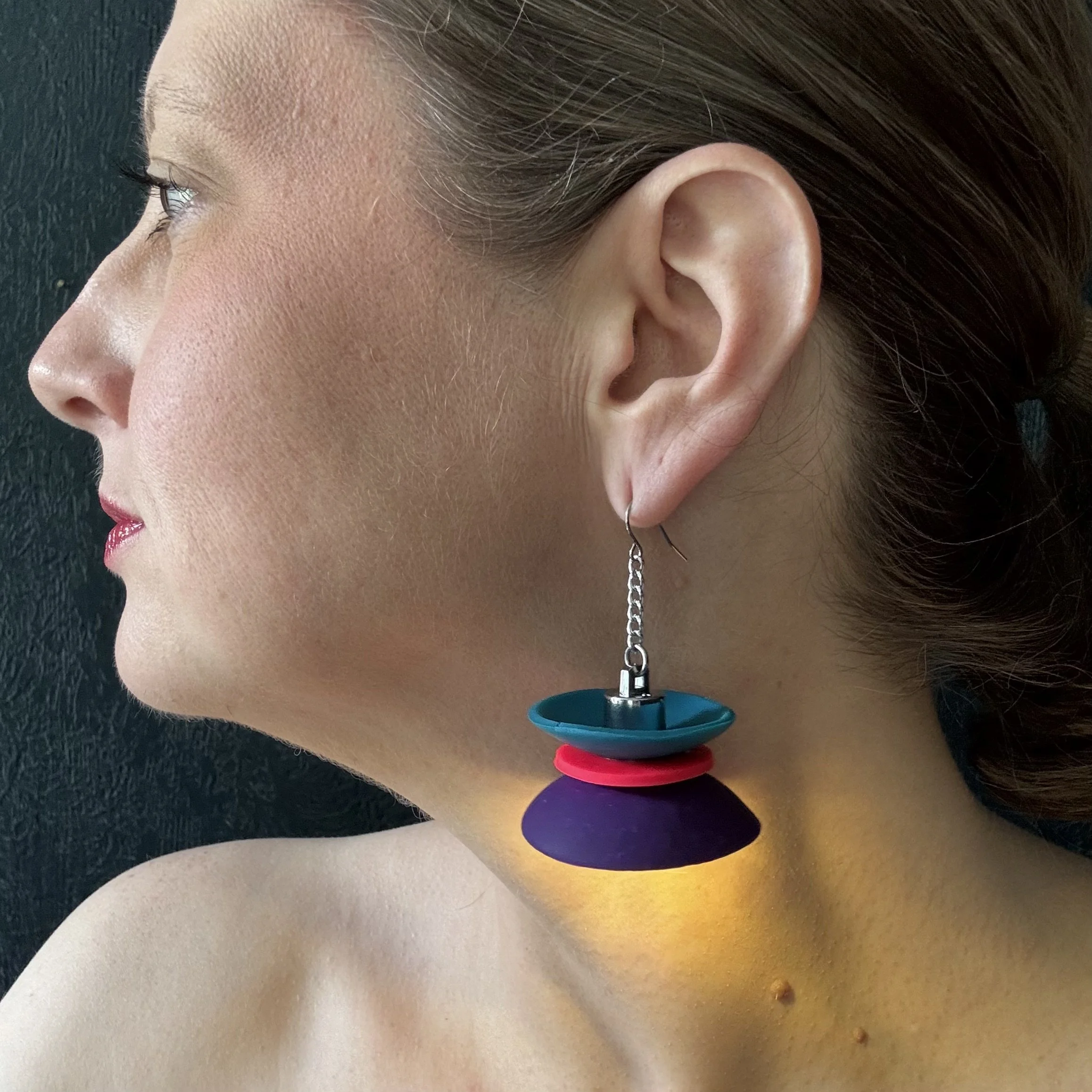 3 Tier Blue, Pink, Purple Illuminated Earrings