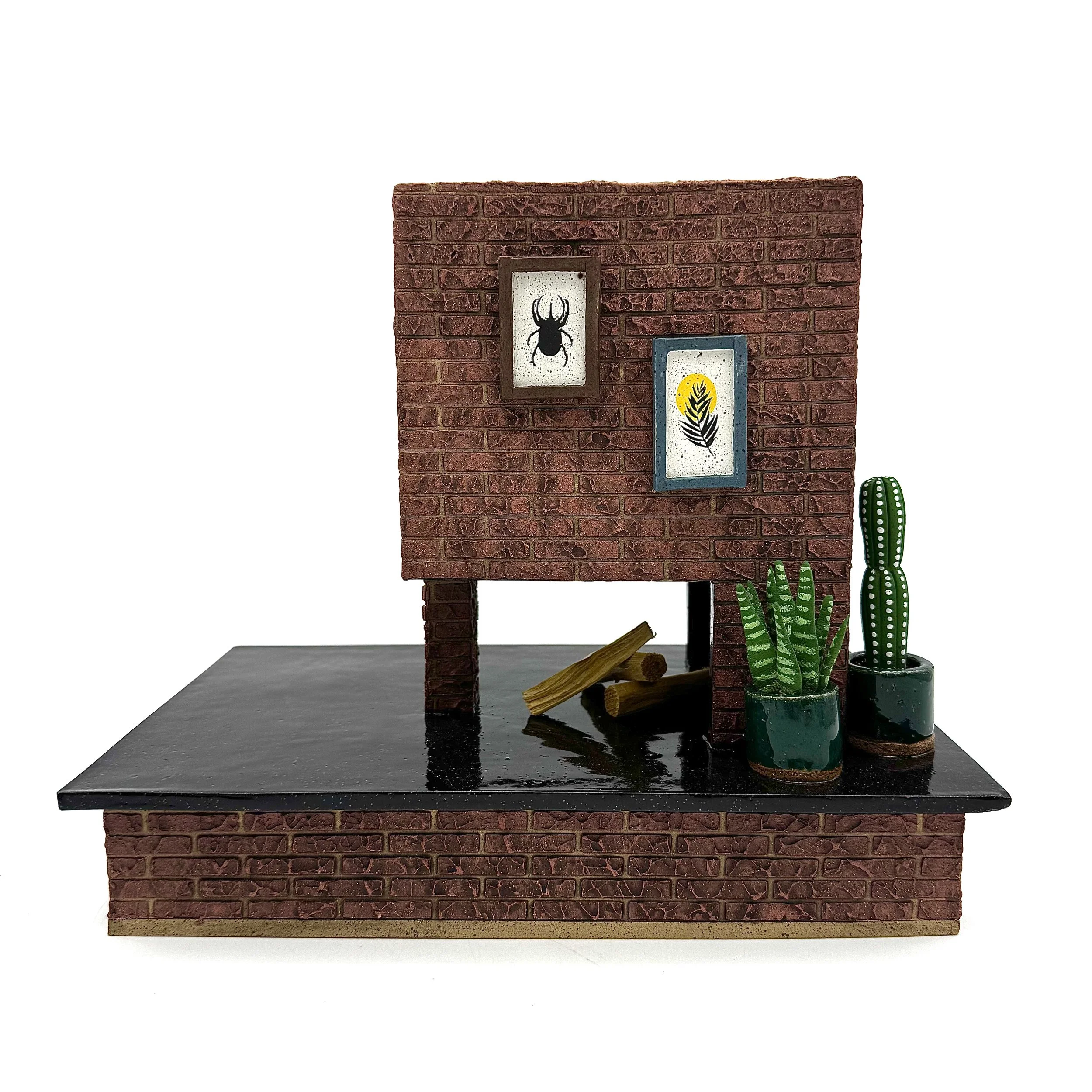 9-Preorder Brick Platform Palo Santo/ Incense Burning Fireplace + Mini Log Holder