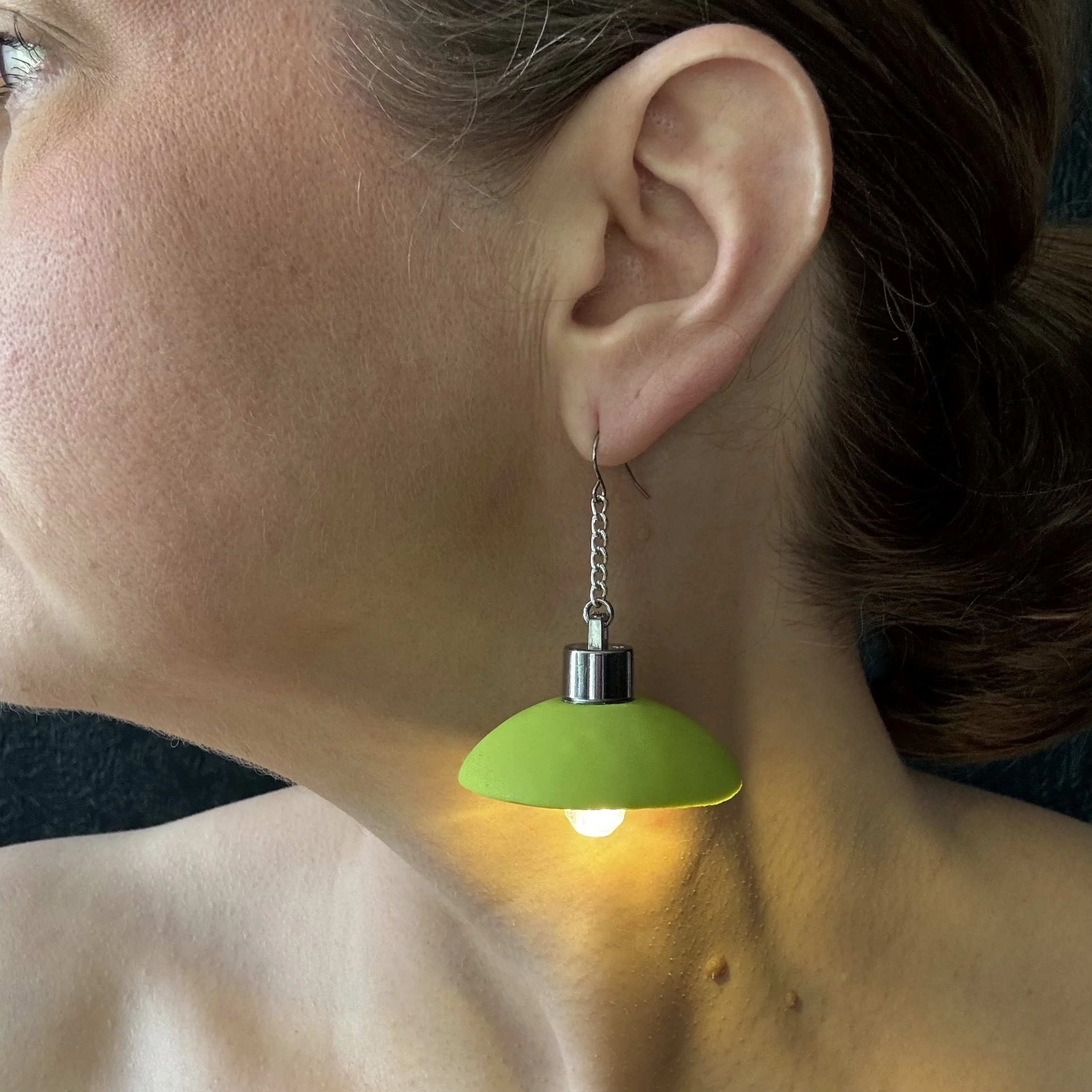 Opaque Lime Green Dome Illuminated Earrings