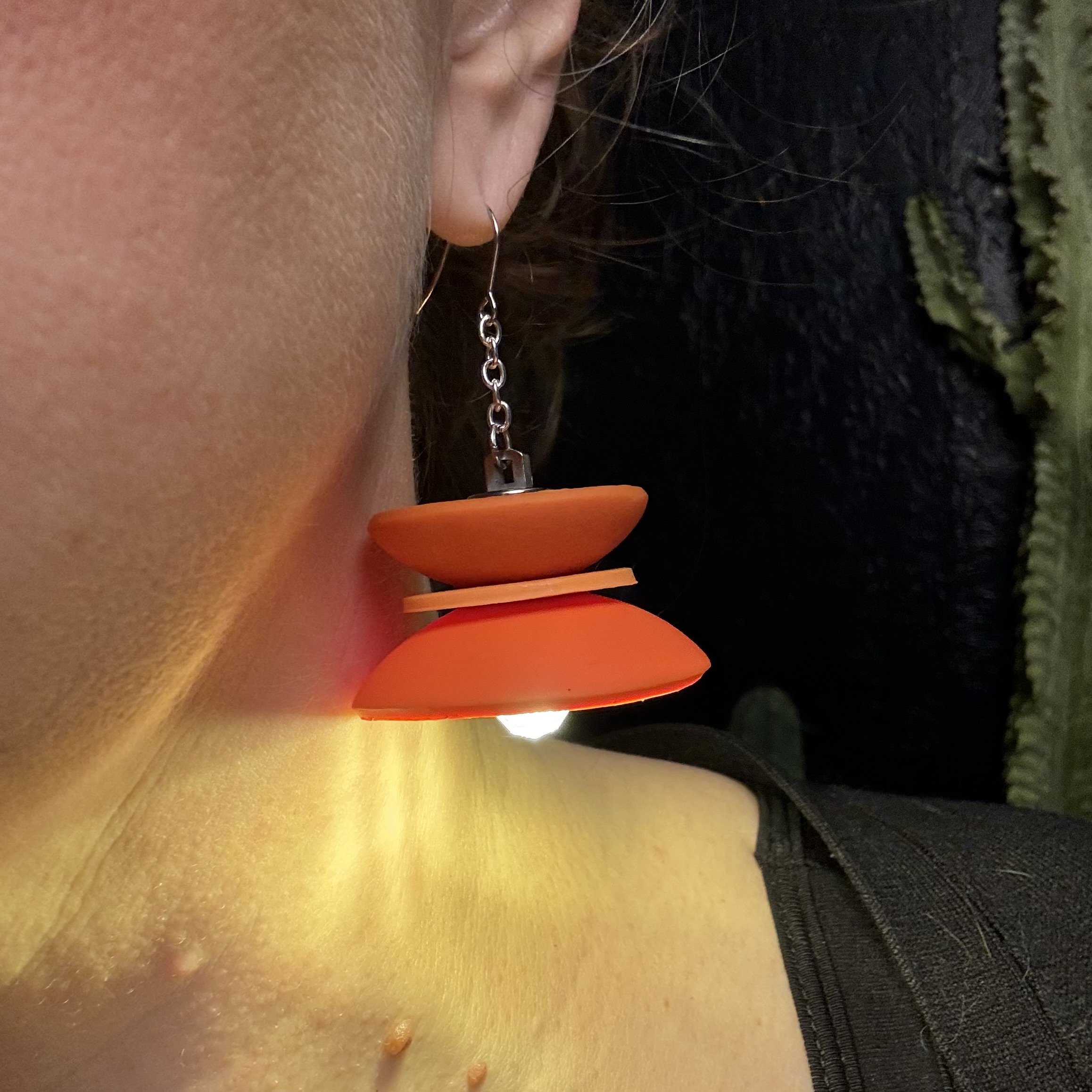 Three Tier Orange Dome Illuminated Earrings 26