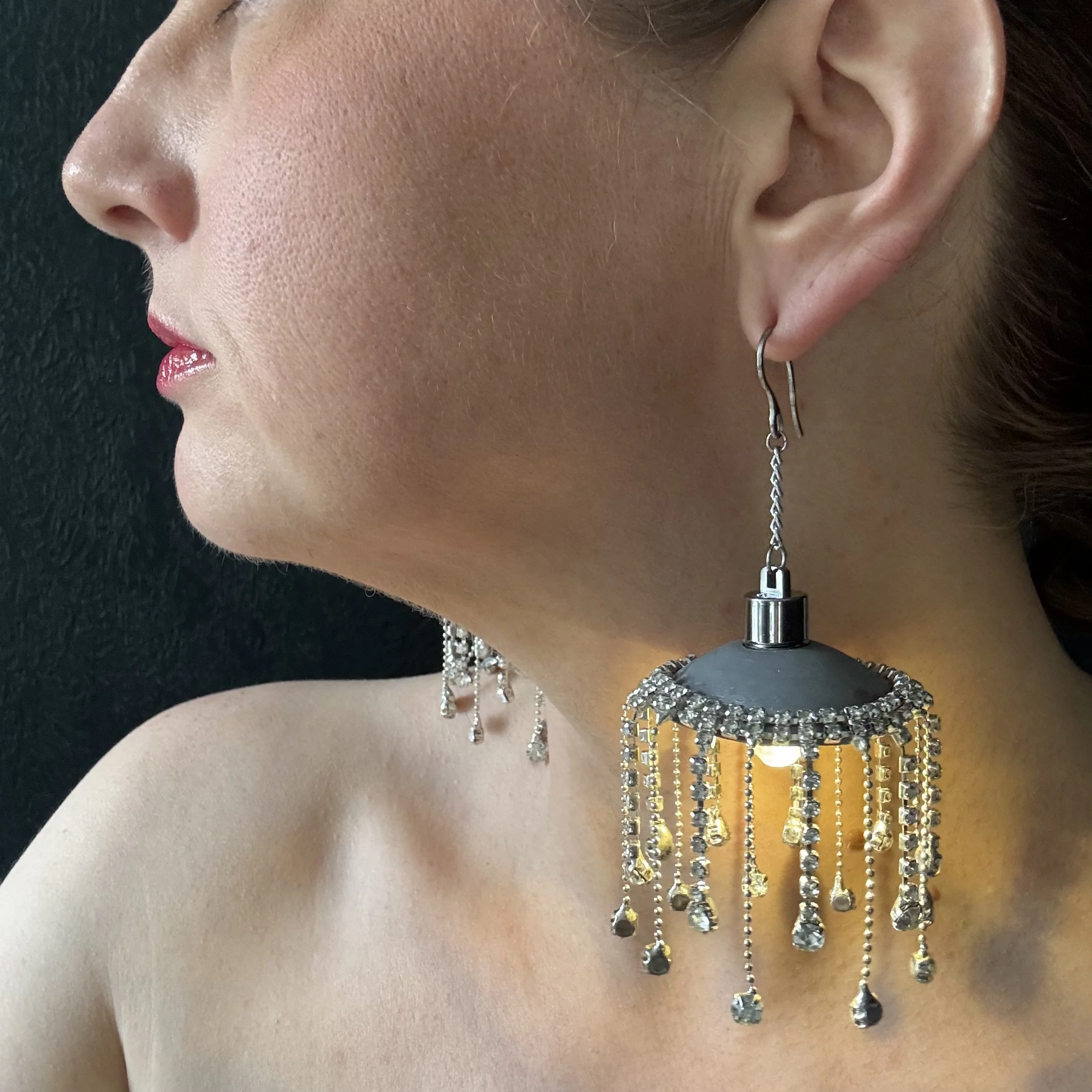 Silver Rhinestone Illuminated Chandeliearring Discounted