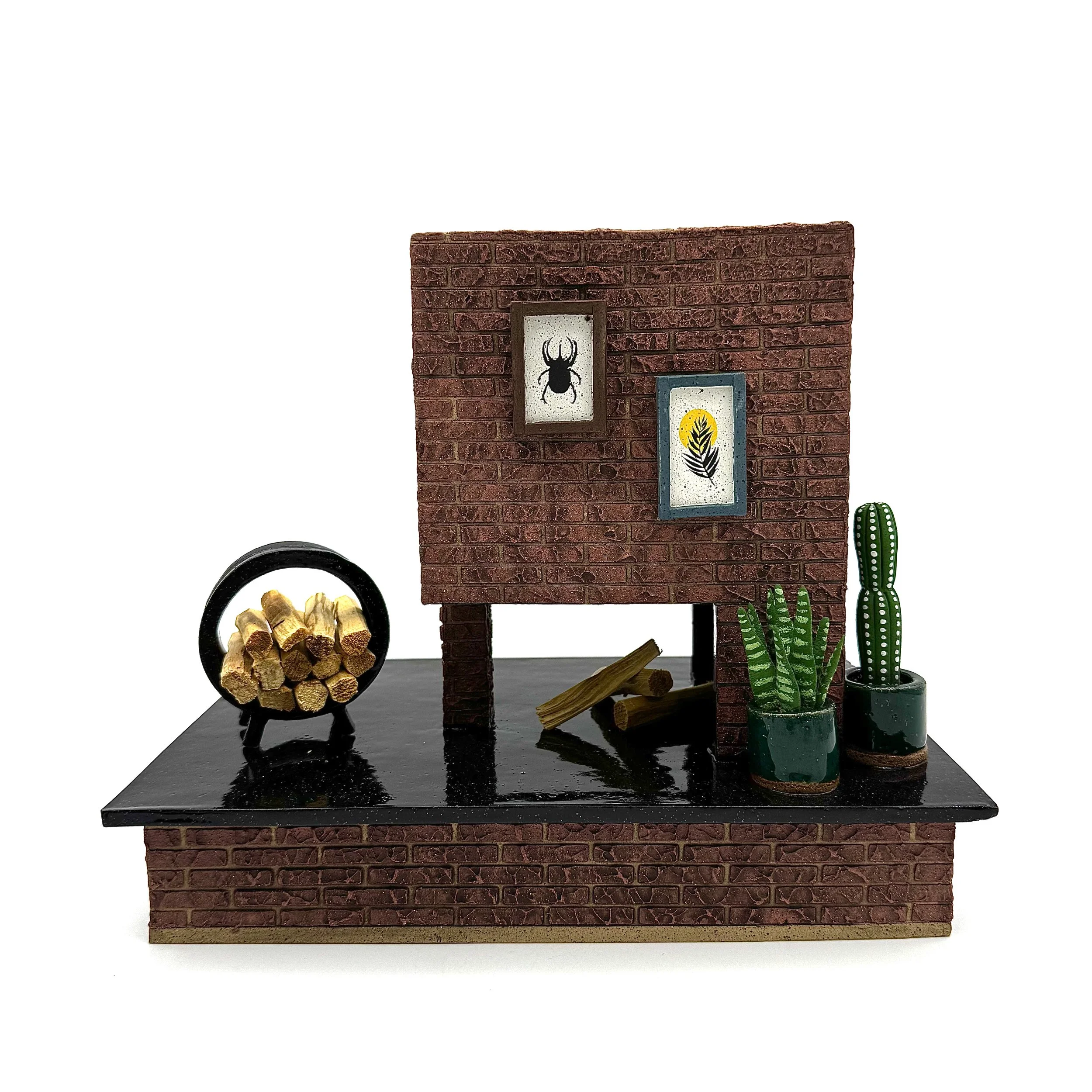 8- Brick Platform Palo Santo/ Incense Burning Fireplace + Mini Log Holder
