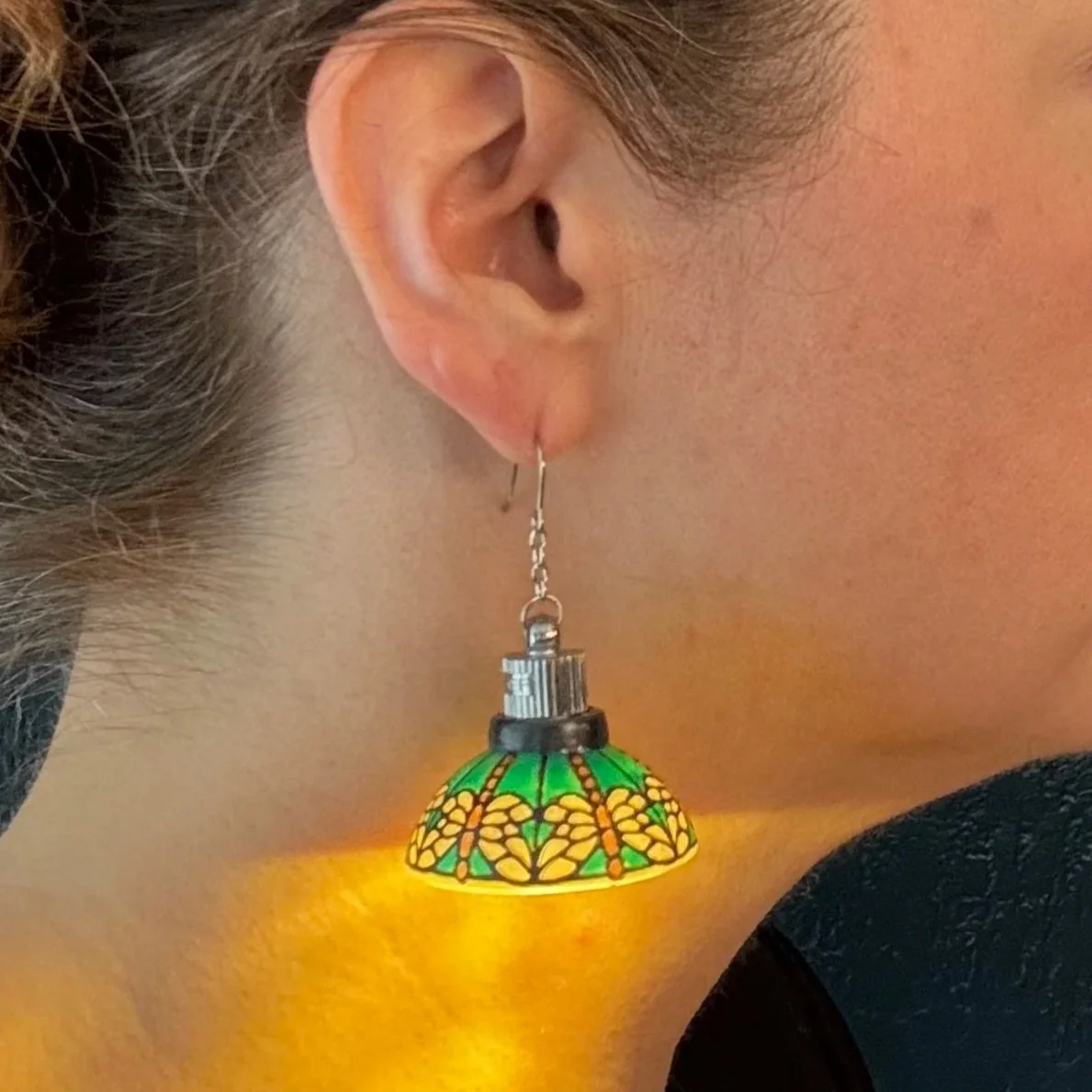22 PREORDER Hand Painted Dragon Fly Stained Glass Illuminated Earrings (Ship Date 6-8 weeks))