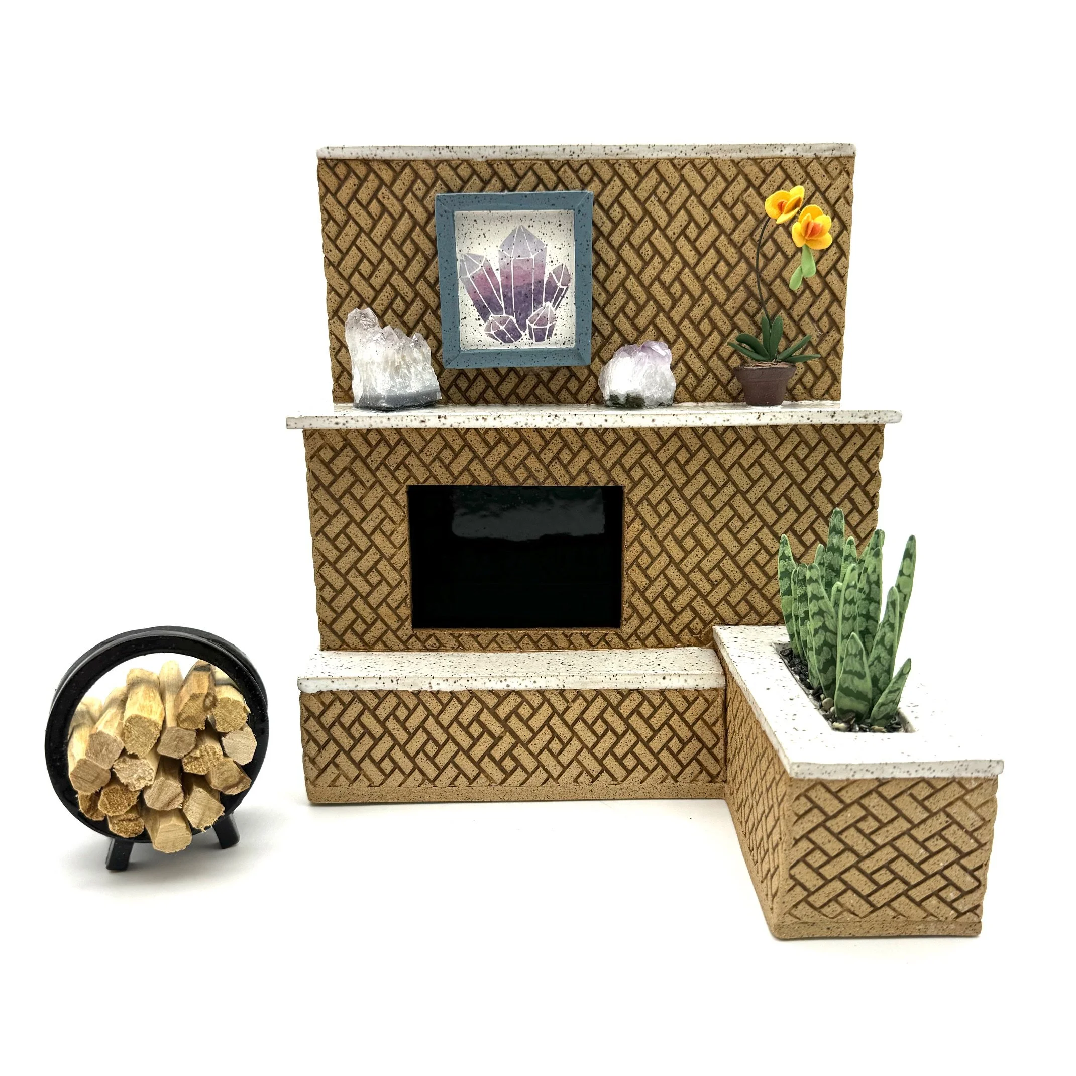 15-Preorder Brick Palo Santo / Incense Burning Fireplace with Sansevieria Planter Box