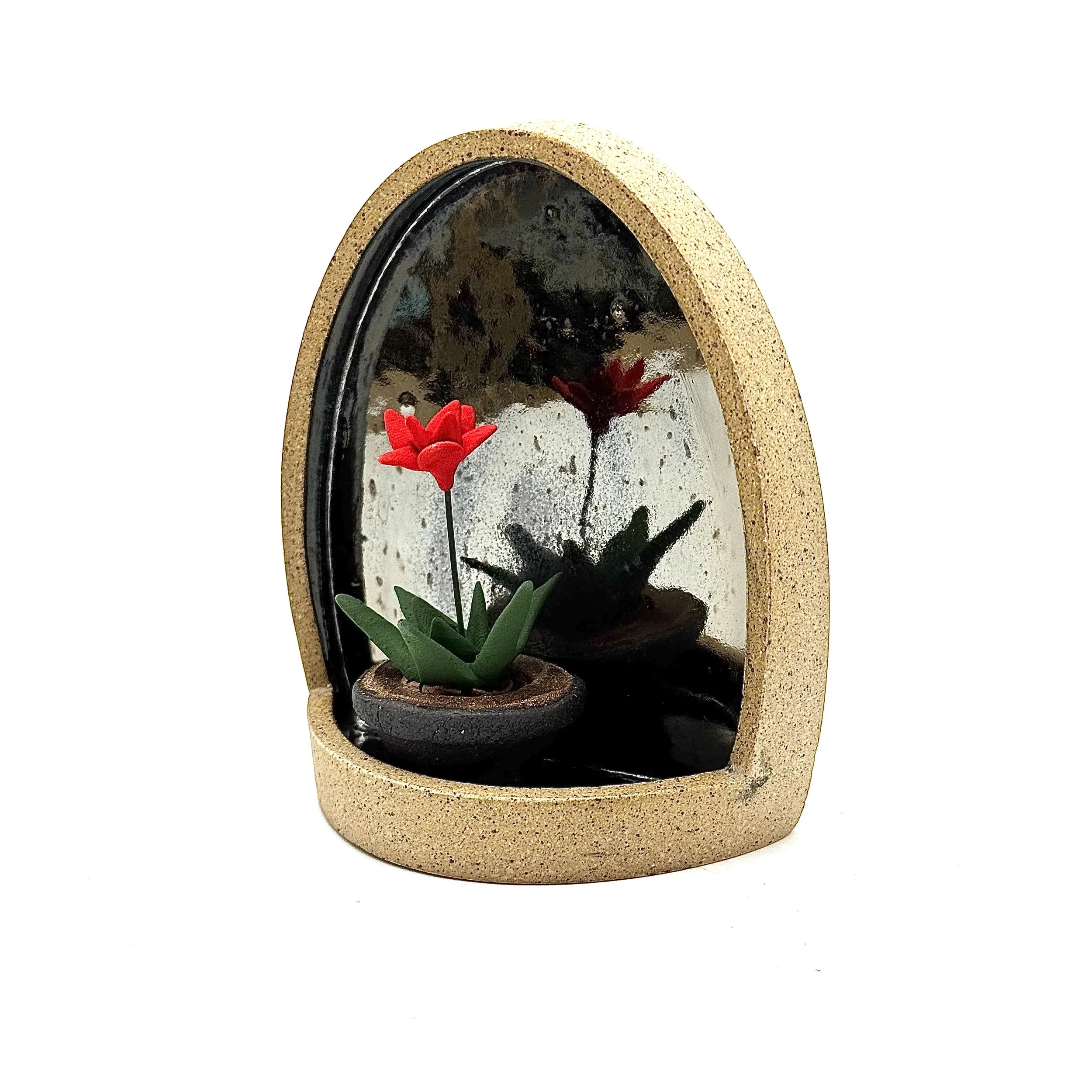 83- Large Tapered Parabolic Wall Hanging Arch with Red Bromeliad