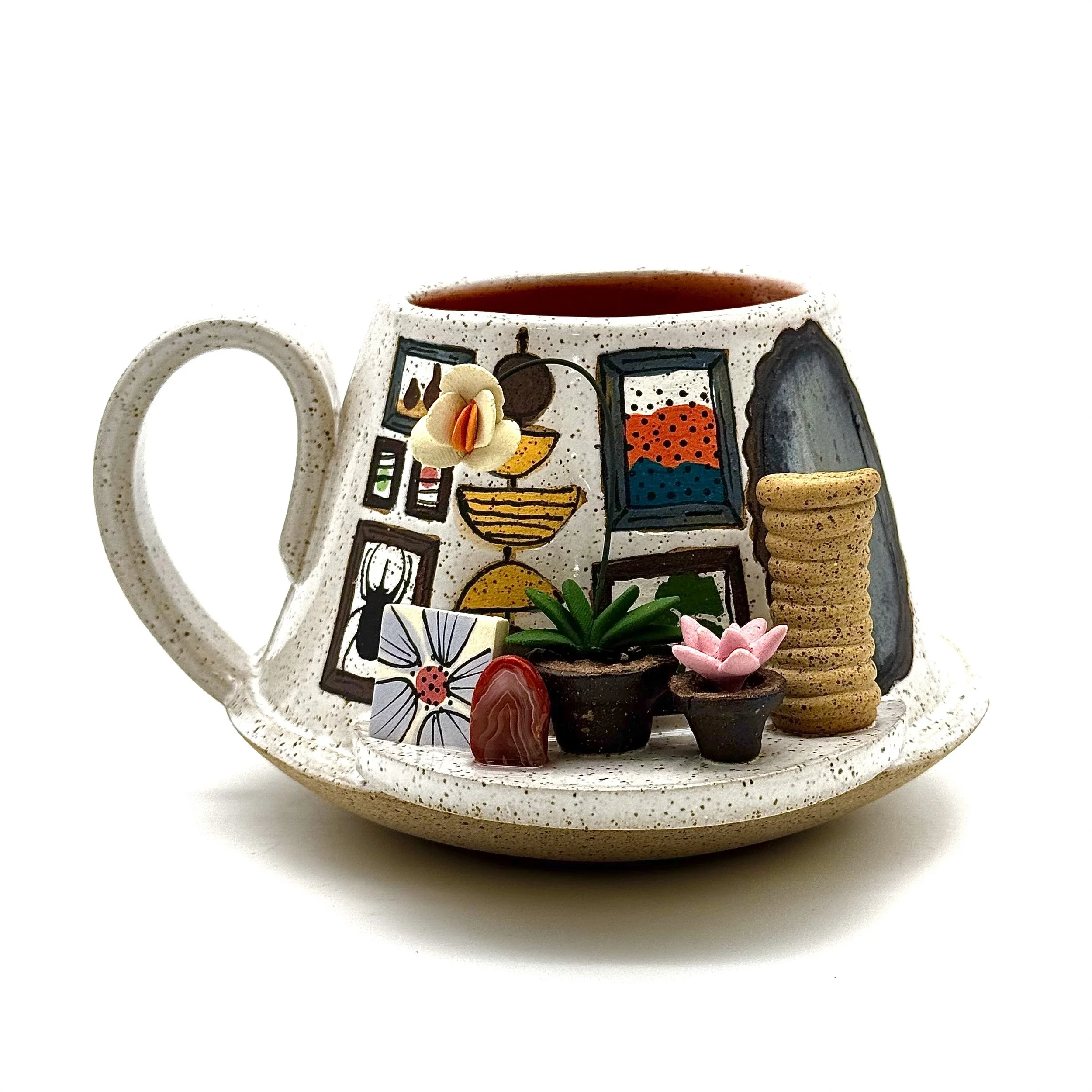 29- Low Tapered Gallery Wall Mug with Coil Pot and Red Jasper- (Most suitable for right handed drinkers)