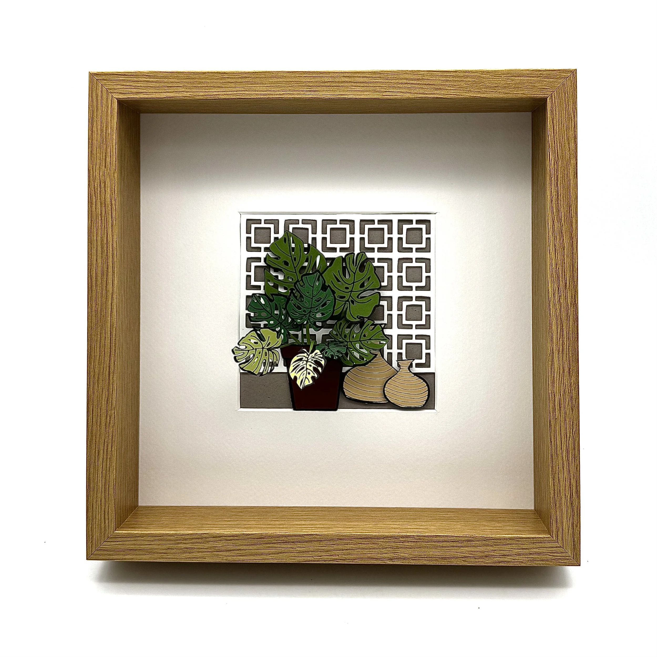 49- Framed 3-D Paper Collage with Breeze Blocks and Monstera