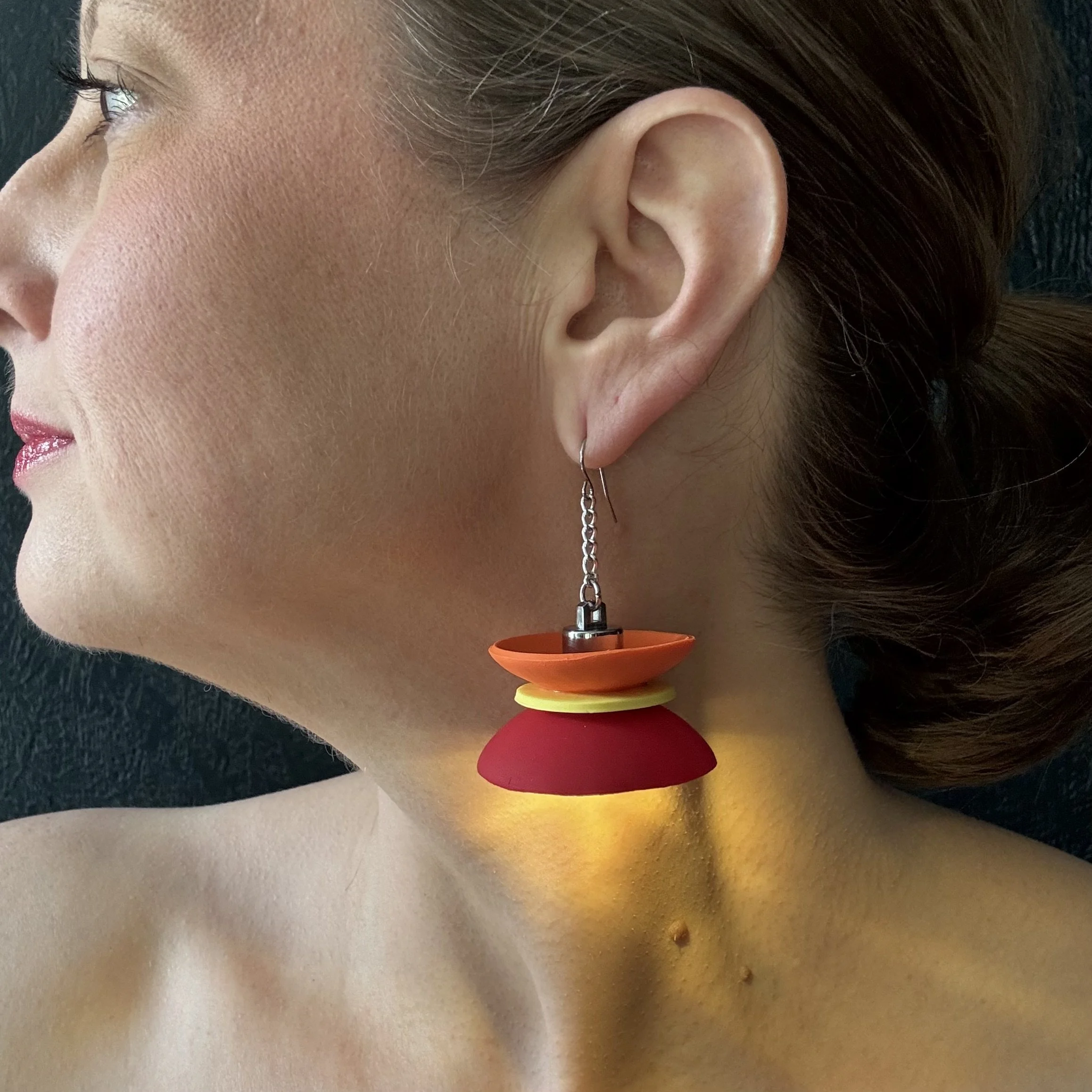 3 Tier Red Orange Yellow Illuminated Earrings
