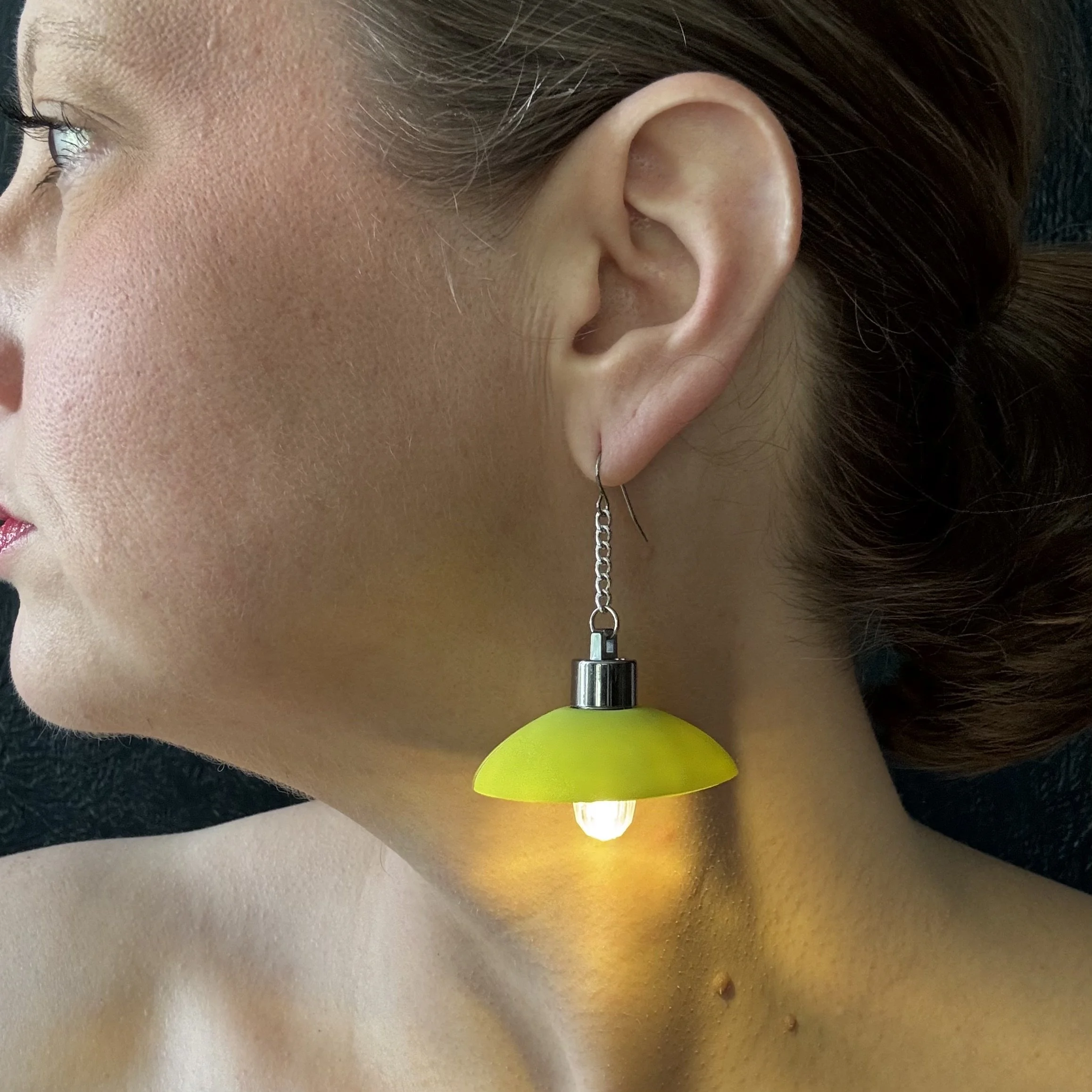 Translucent Lime Green Dome Illuminated Earrings