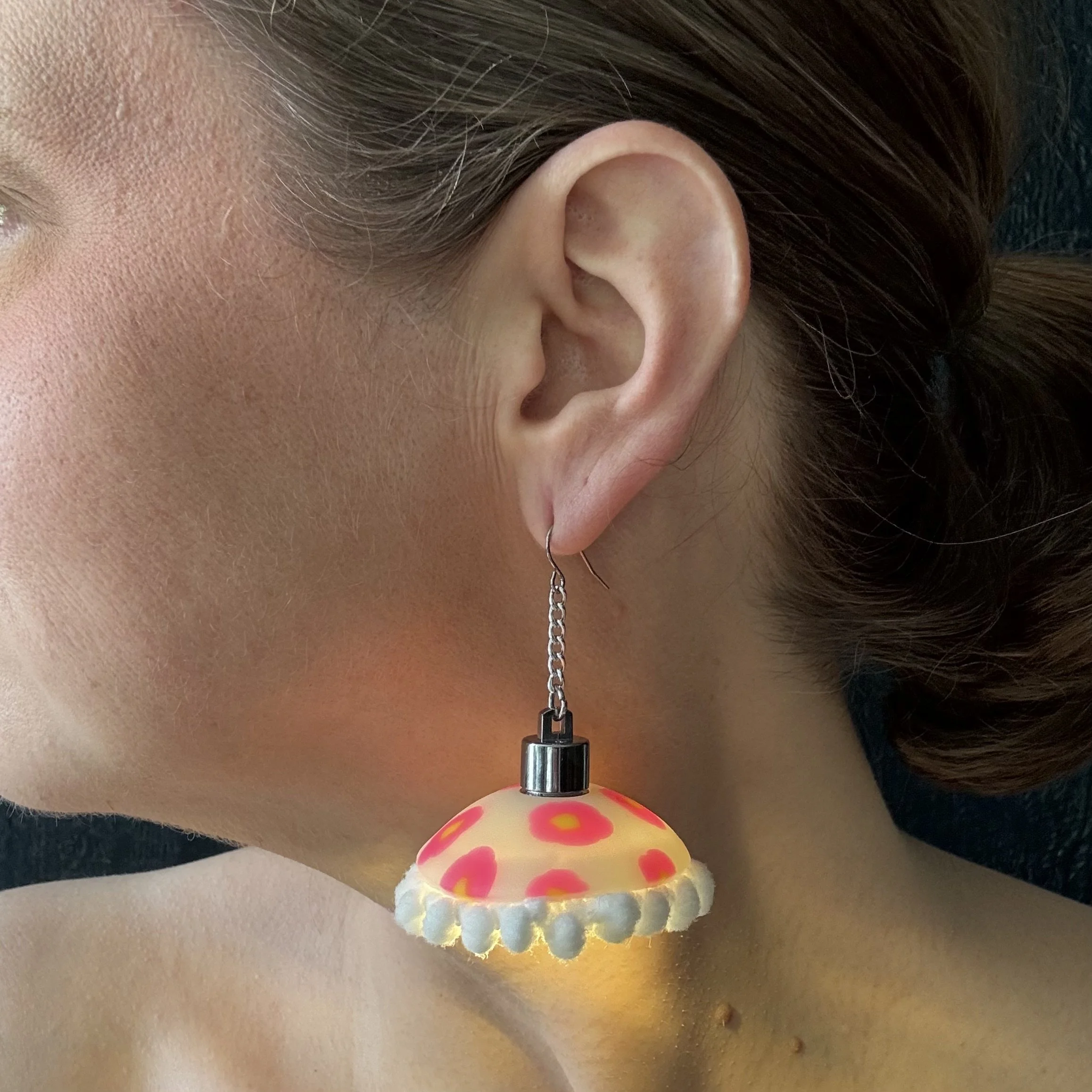 Pink Flower with Pom Pom Illuminated Earrings