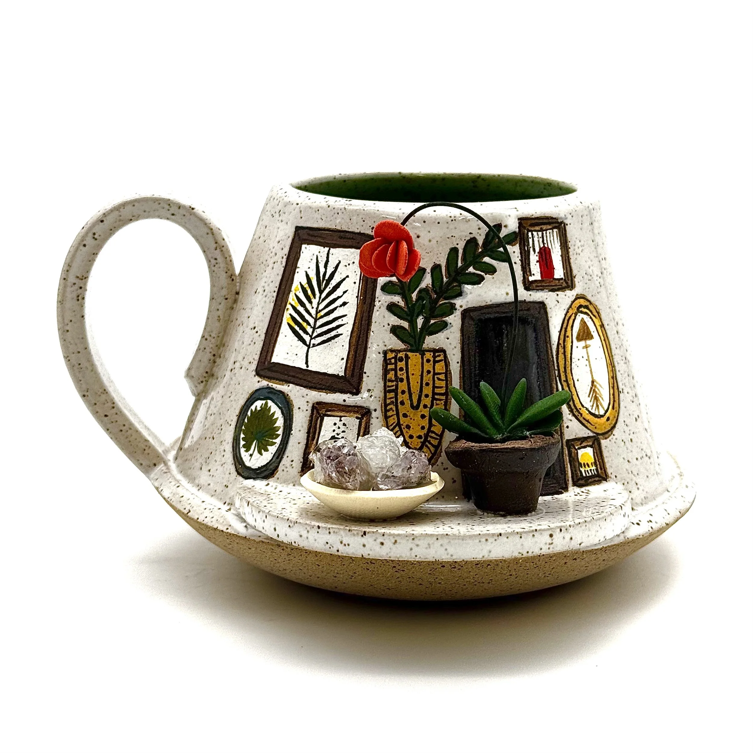 27- Low Tapered Gallery Wall Mug with Red Orchid and Bowl of Crystals- (Most suitable for right handed drinkers)