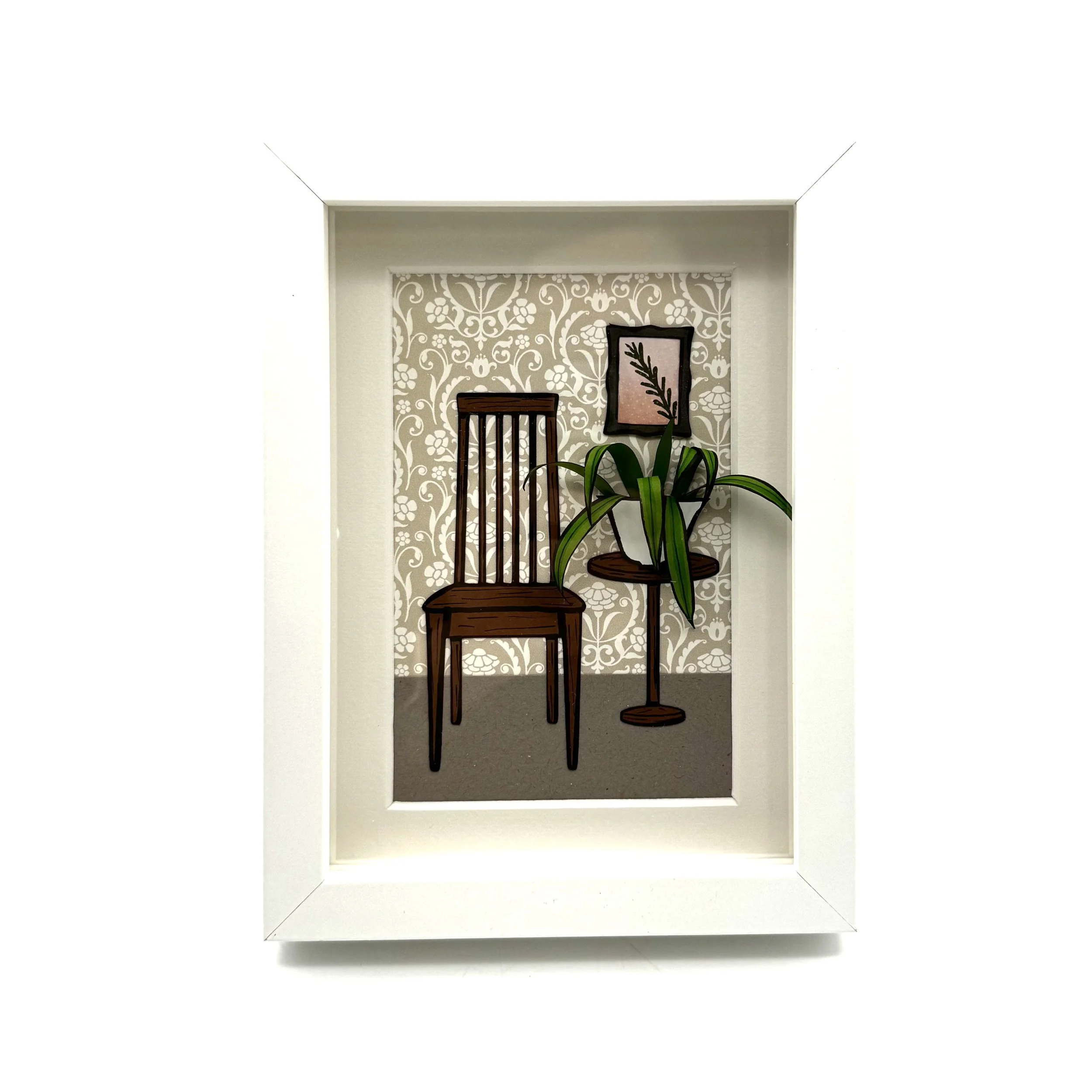 54- Framed 3-D Paper Collage with Windsor Chair