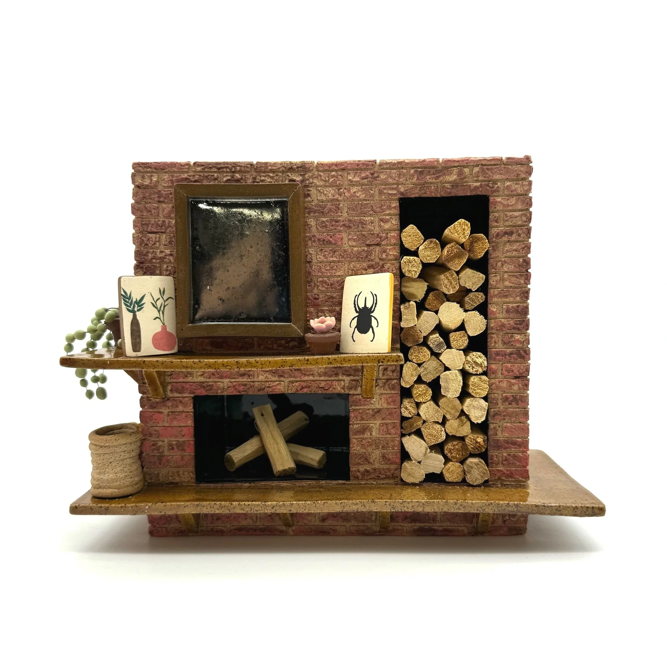 13-Preorder Brick Palo Santo/ Incense Burning Fireplace with Built in Log Storage