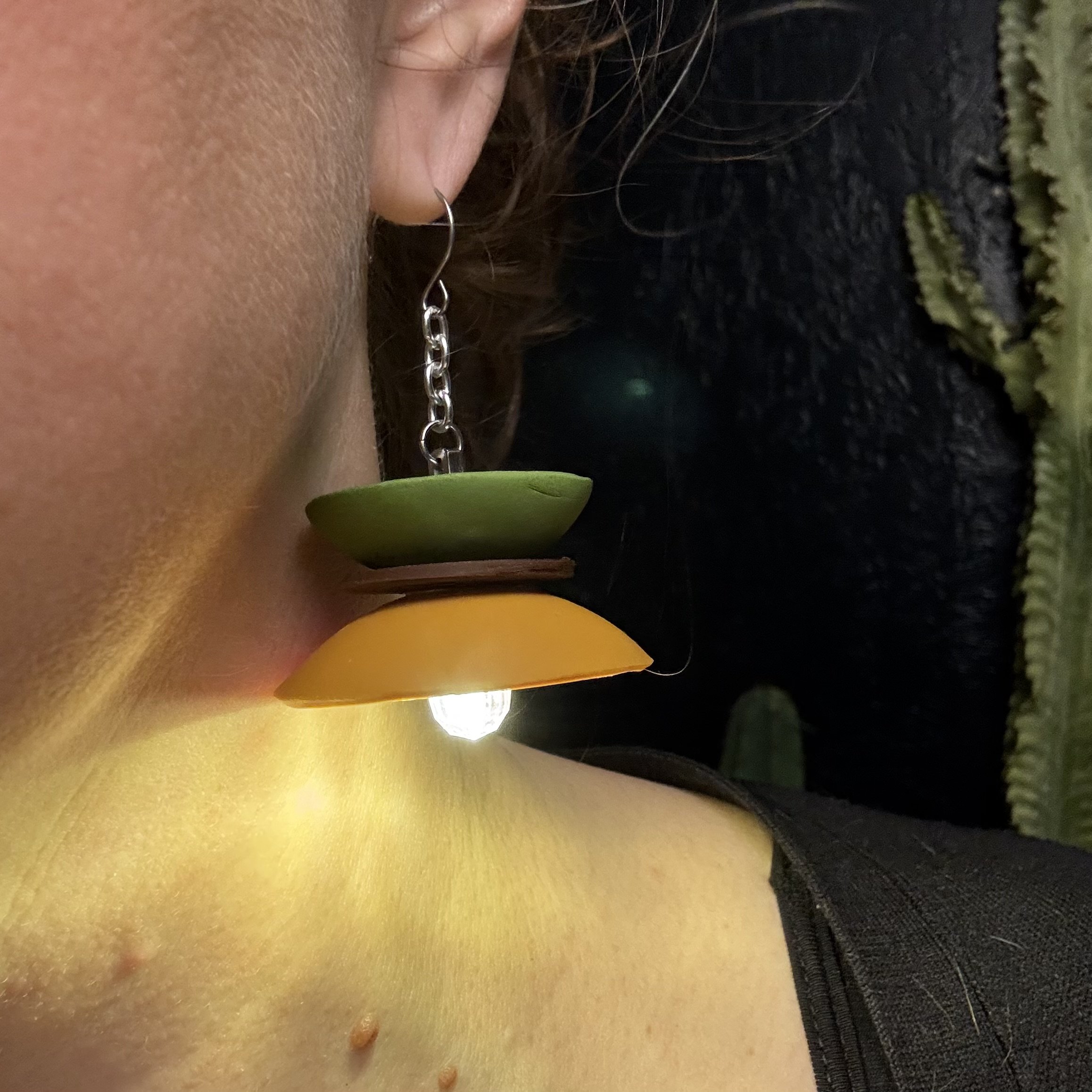 Three Tier Mustard, Brown & Avocado Dome Illuminated Earrings 24