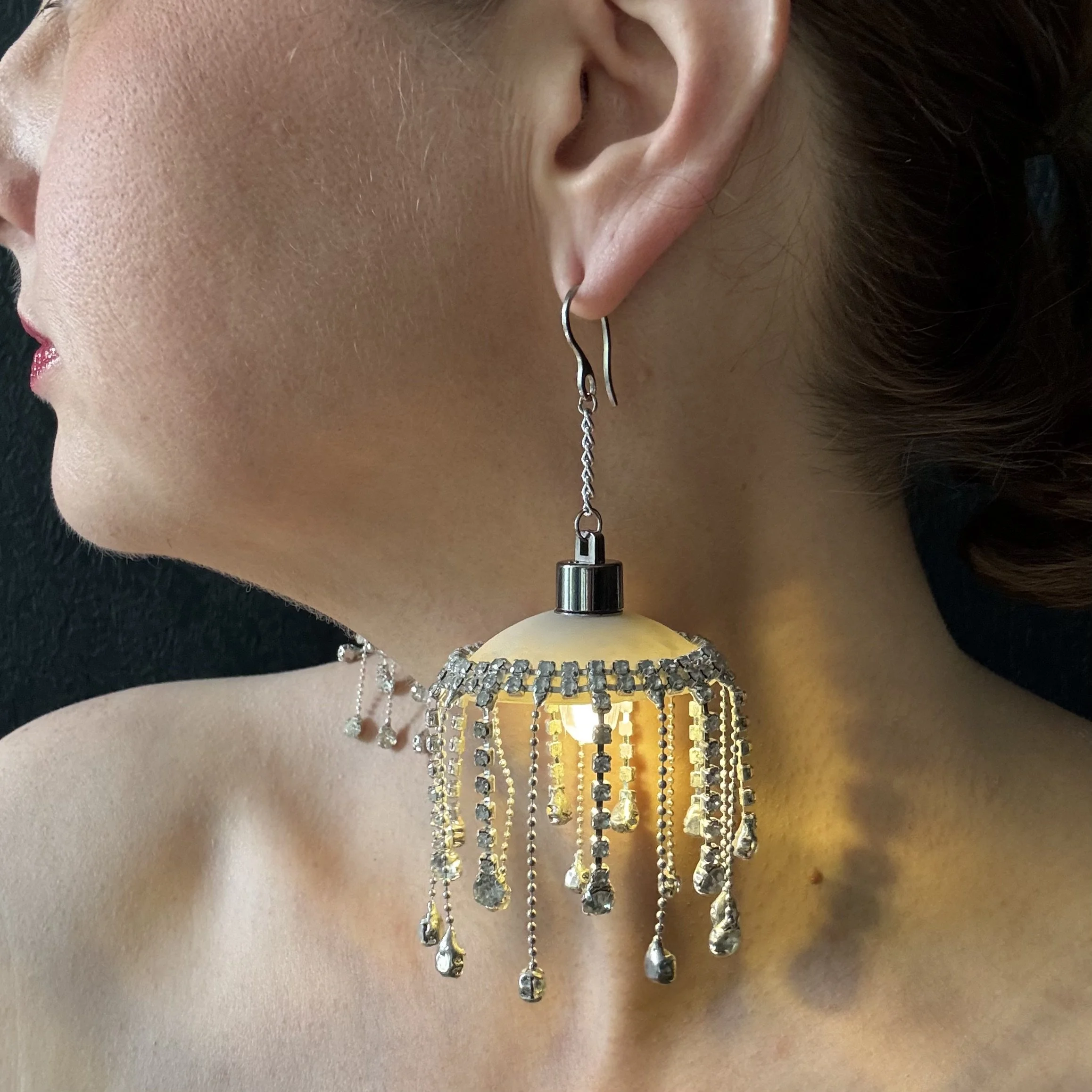 Translucent Rhinestone Illuminated Chandeliearring