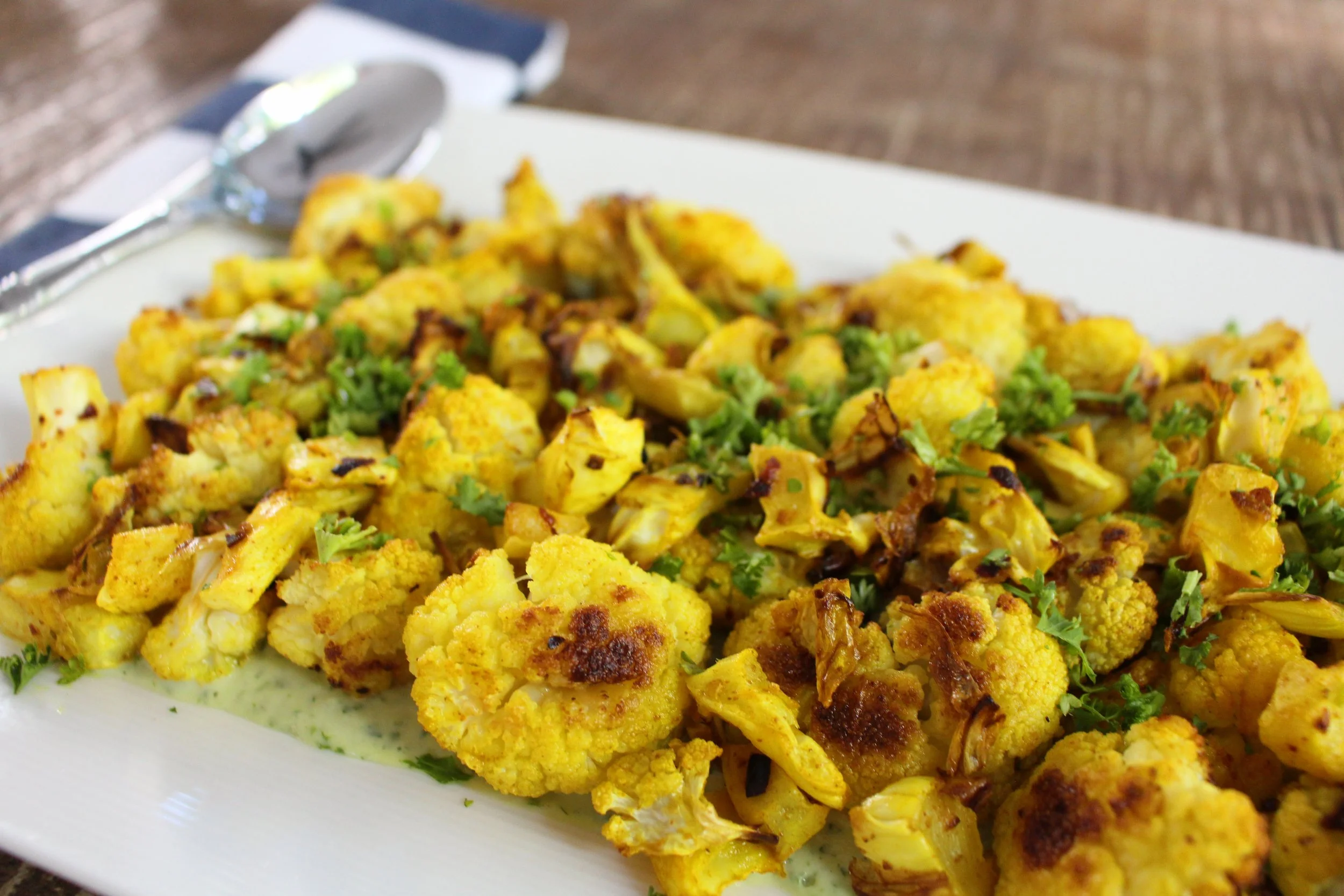 Turmeric Cauliflower Over Green Tahini