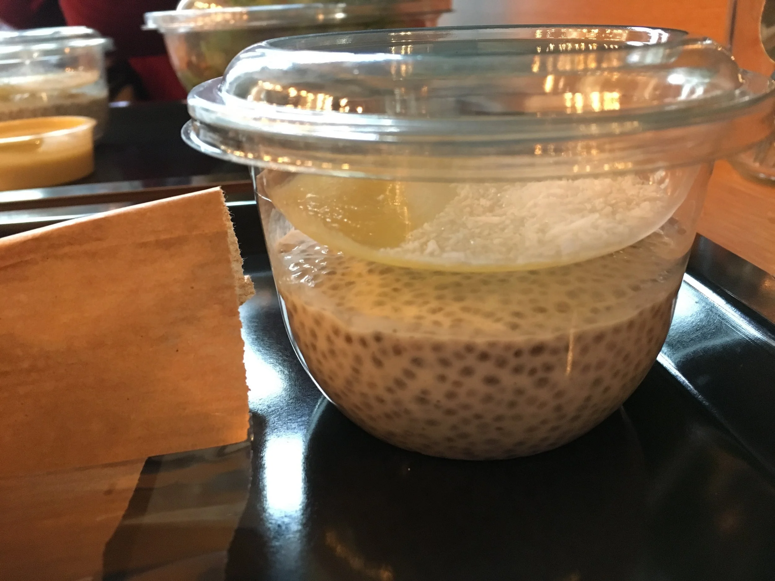 Coconut milk chia pudding with pineapple coulis