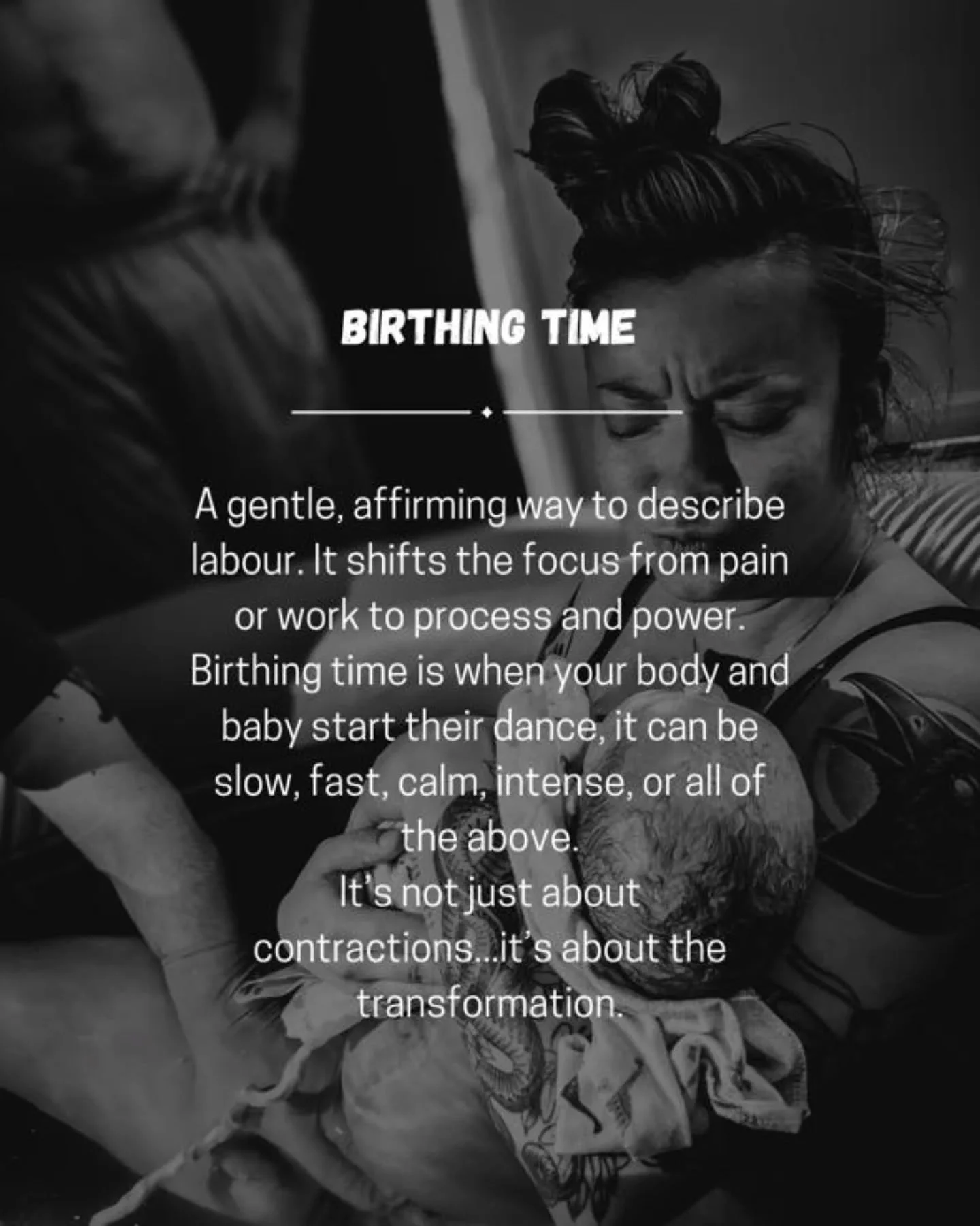 Things you'll hear your doula say in the birth room: Birthing Time

What does that mean?

This soft, empowering phrase is often used by doulas who want to center the birthing person's power, not the struggle.

It reminds us that labour is a time, not