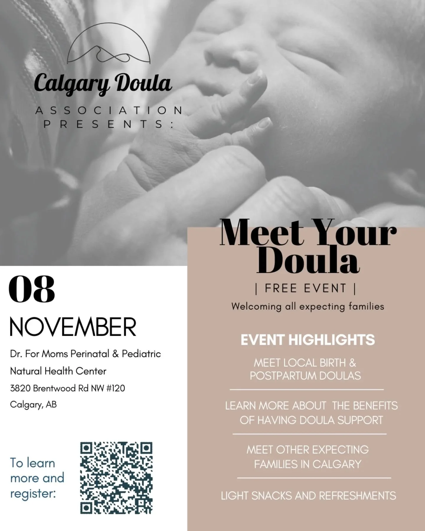 Pregnant in Calgary and wondering what support is out there?
Join us for Meet Your Doula on November 8. This free community event is a chance to 'speed-meet' local doulas, ask your questions, and explore what feels right for your birth and postpartum