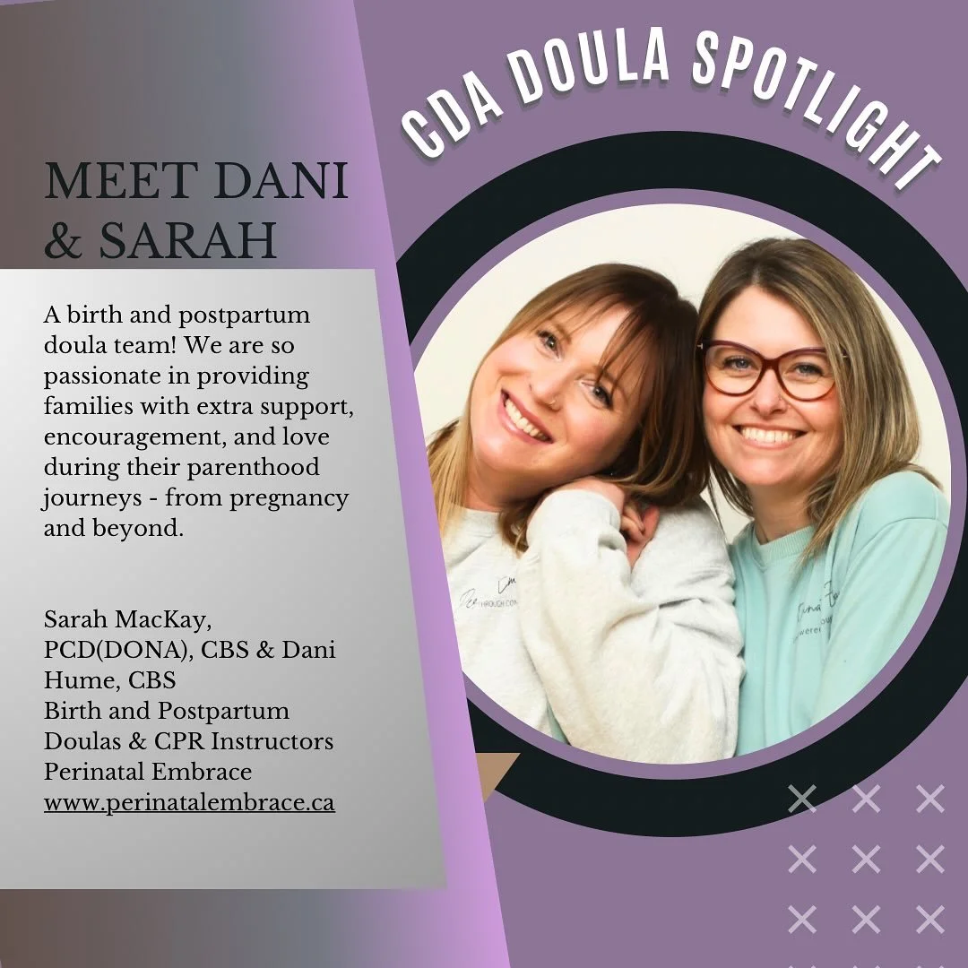 ⭐️ CDA Doula Spotlight ⭐️ 

We are Sarah &amp; Dani, a birth and postpartum doula team! We are so passionate in providing families with extra support, encouragement, and love during their parenthood journeys - from pregnancy and beyond.&nbsp;

We are