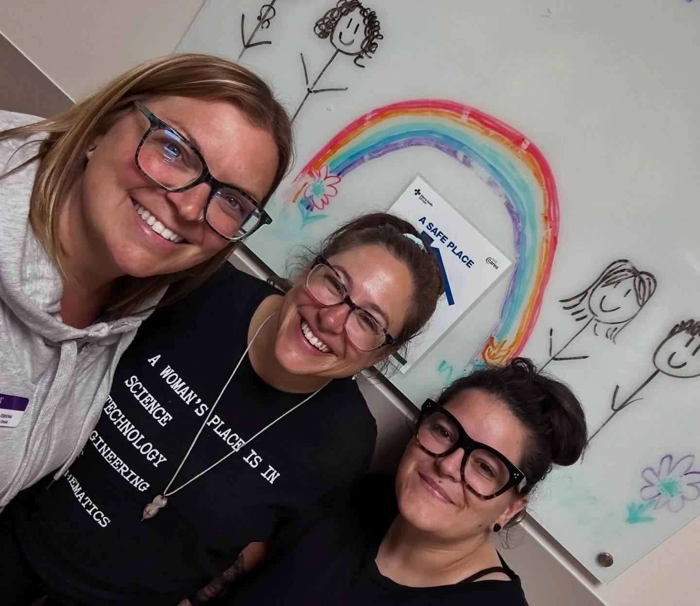 Doulas taking a quick break to give each other a doula hug in the Rockyview hospital hallway. #calgarydoulas #longbirths #sendcoffee #loveourjob @thehive_doula @femme_in_nest @leannebrycedoula  #worlddoulaweek