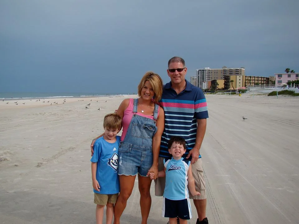 Jim, Danielle, Luke (8) and Zeke (6). Photo taken at Daytona Beach, 2015. 