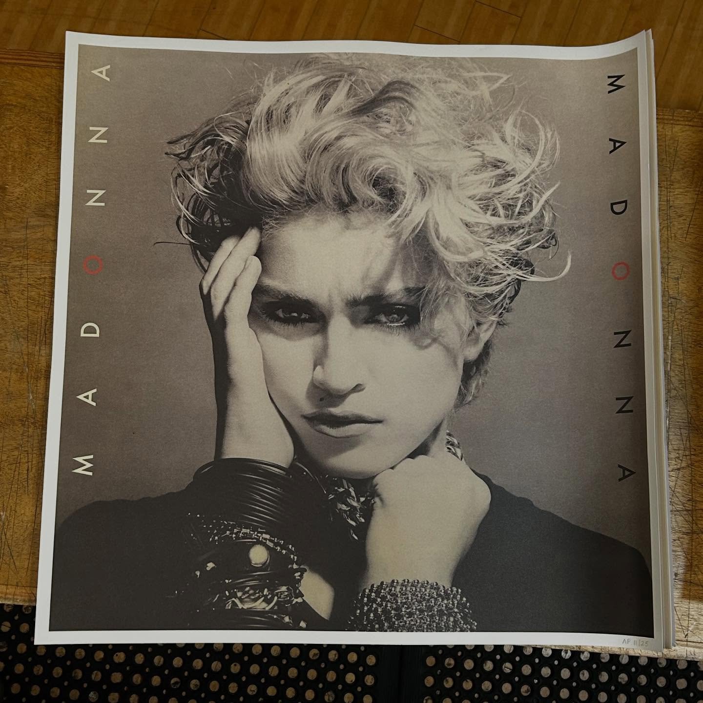 We&rsquo;ve got a set of 7 Madonna posters for sale, Austin. They are all 25&rdquo; x 25&rdquo;. 

These were made in 2009, run of 1000. These here are artists proofs, numbered 11 of 25.
General light wear at edges and corners, but otherwise very nic