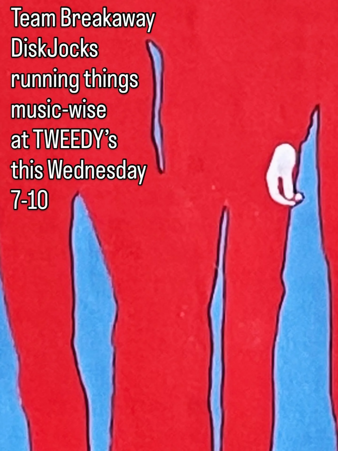 &iexcl;THIS WEDNESDAY! 7-10pm @tweedysbar 
Breakaway power-trio 
@adrihullet 
@ripple1213 
@soundsandpressure 
play records for pleasure and angst