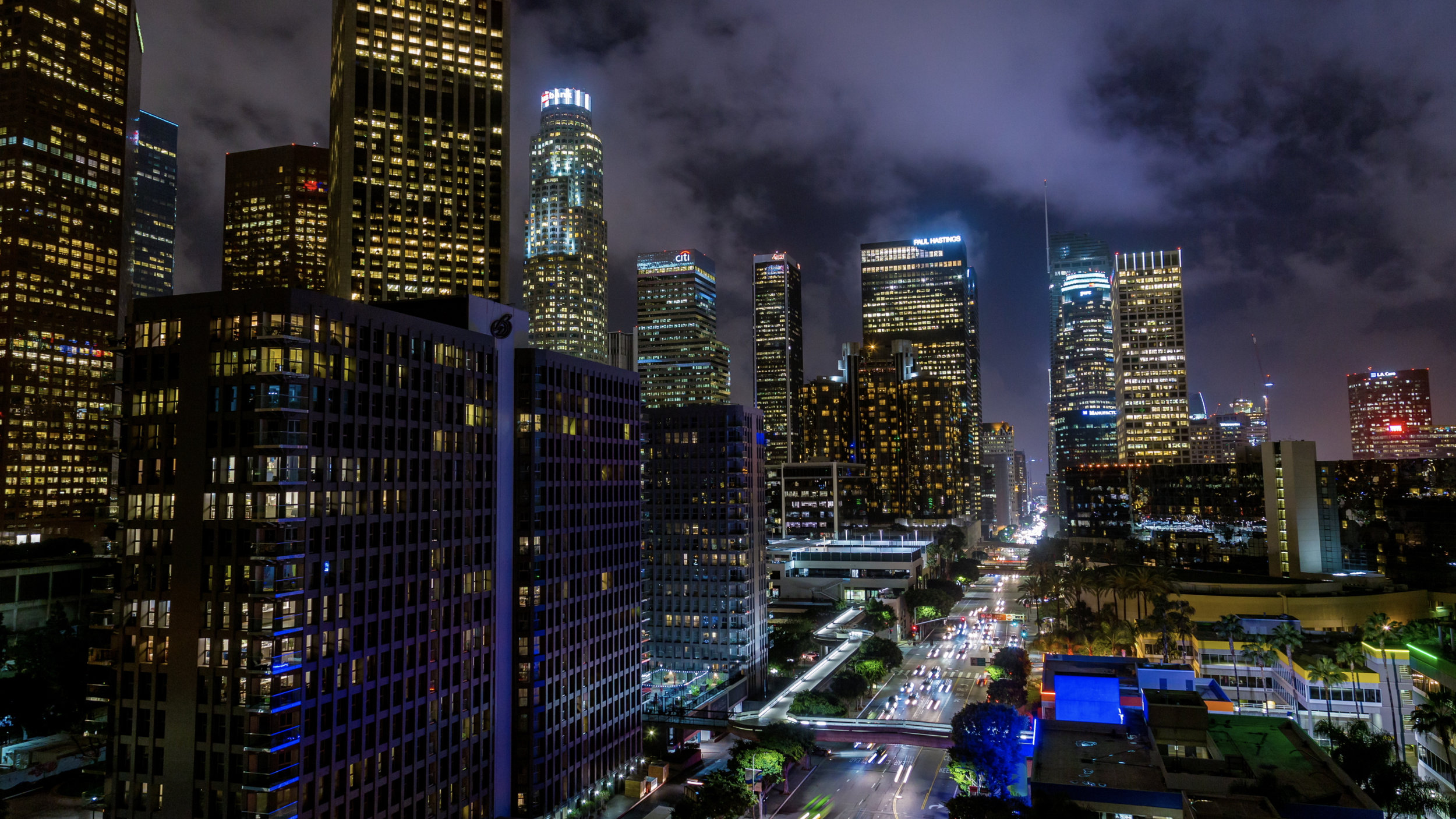 (4K+) Downtown Los Angeles Buildings Aerial At Night Emeric's Timelapse