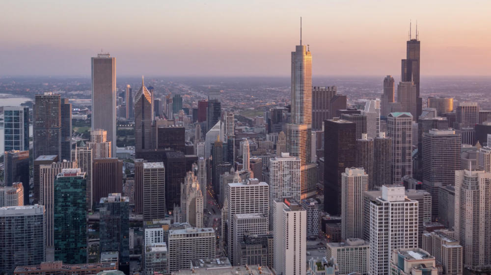 4k Beautiful Chicago Skyline Skyscrapers Day To Night Aerial Sunset Emeric S Timelapse