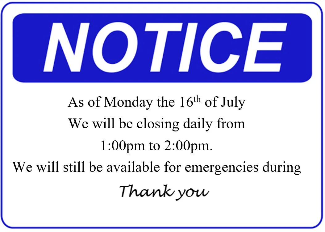 Notice: Change of Hours