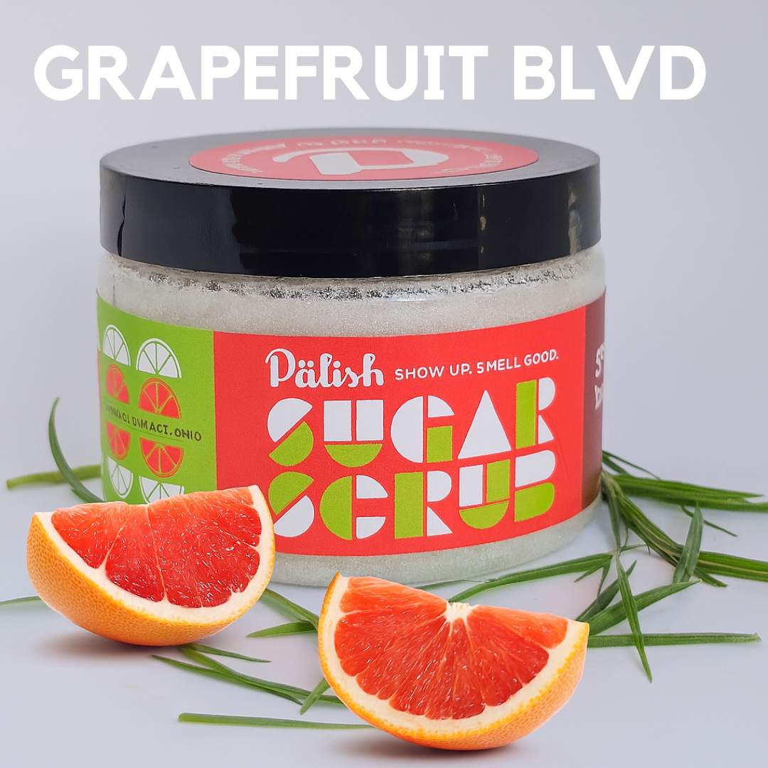 Pälish Grapefruit Boulevard Sugar Scrub – Refreshing Citrus & Green Grass, 12 oz | Exfoliating, Hydrating, and Energizing