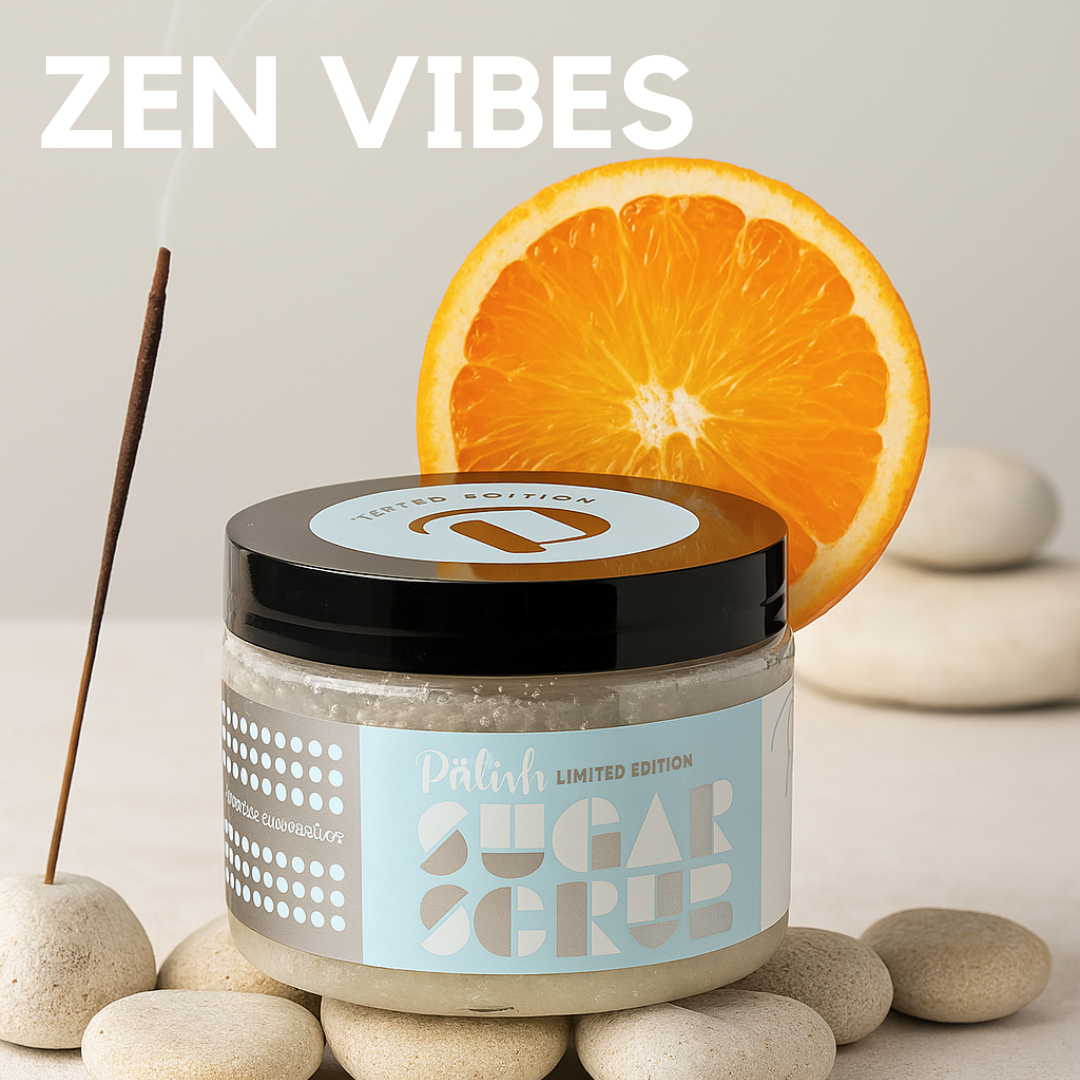 relax with blood orange sugar scrub from palish natural skincare in columbus ohio made with organic essential oil zen vibes sugar scrub is a dream .png