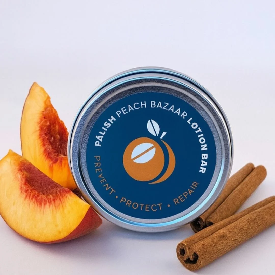 Peach lotion bar with cinnamon is a warm and sweet scent in a waterless lotion bar that travels wherever you do made in columbus ohio .jpg