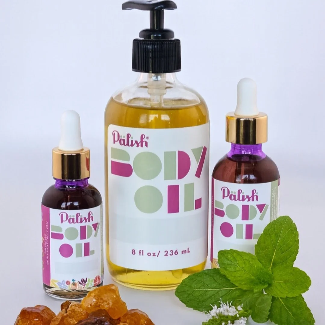 Gilded mint body oil is a warm and cool hydrating experience with the use the peppermint and amber to hydrate and keep skin healthy by palish natural skincare in ohio.jpg