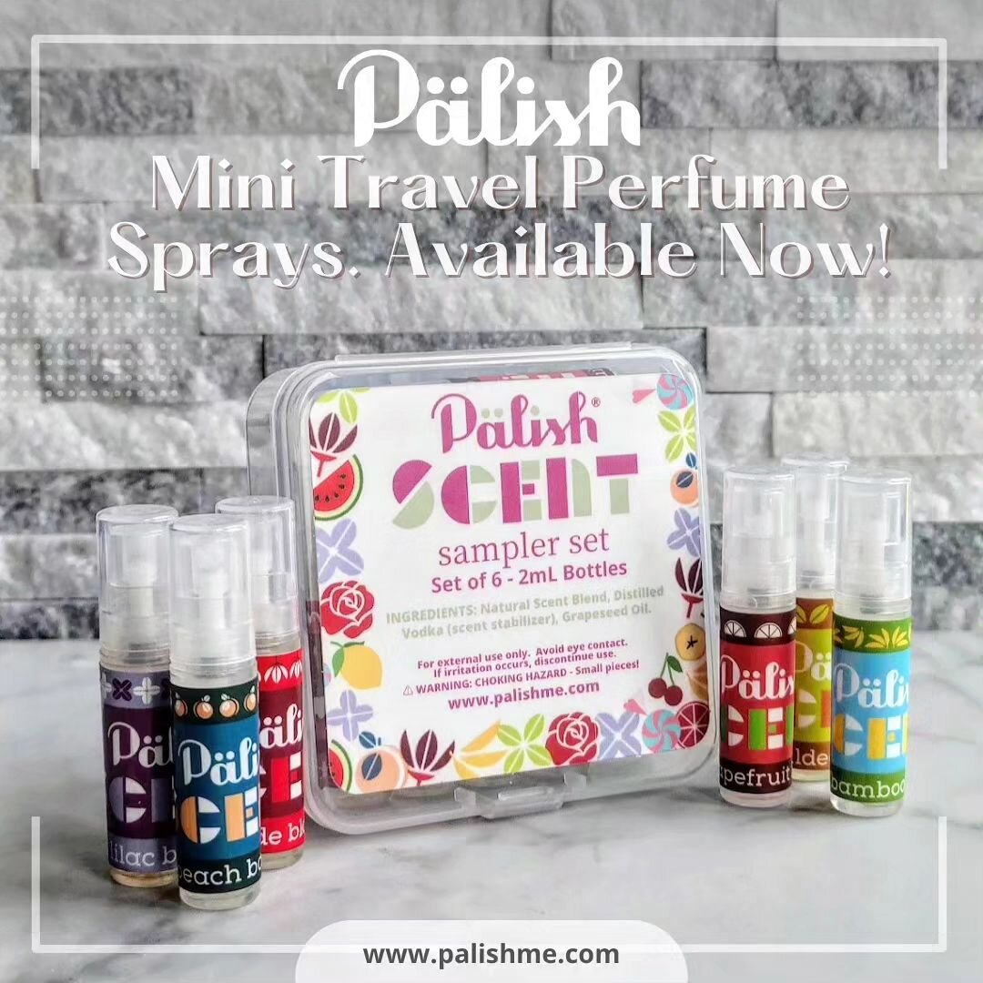 🩷💜The Mini Travel Perfume Set is here!!! 💜🩷
.
I am pretty much never leaving home without these little perfumes. You get 6 of the unique P&auml;lish scents in 2 mL spray bottles with caps. The bottles come in a plastic case that snaps and stays c