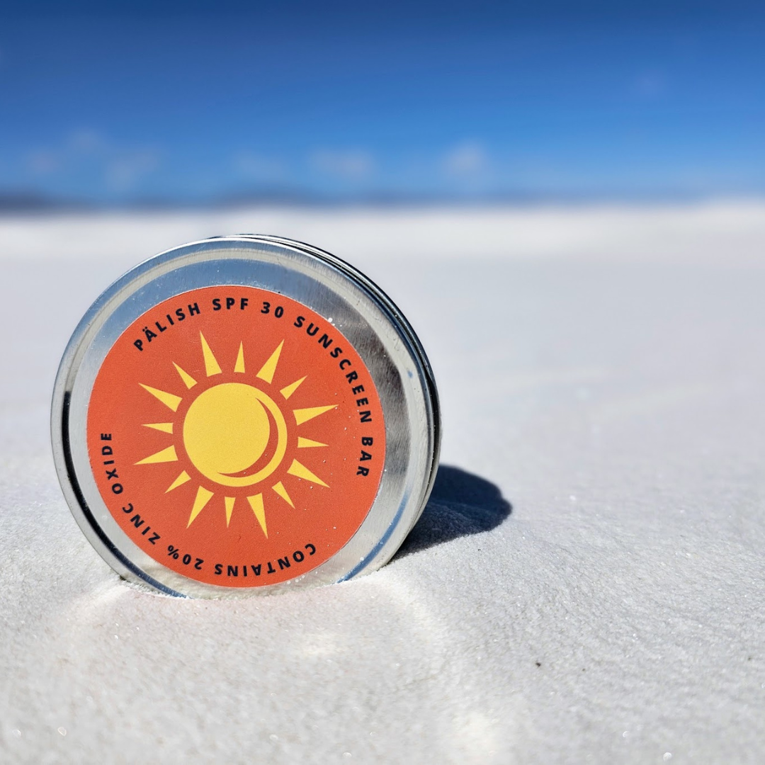 natural sunscreen lotion bar by palish natural skincare keep your skin protected with natural zinc and your skin hydrated with shea butter made in columbus ohio .png